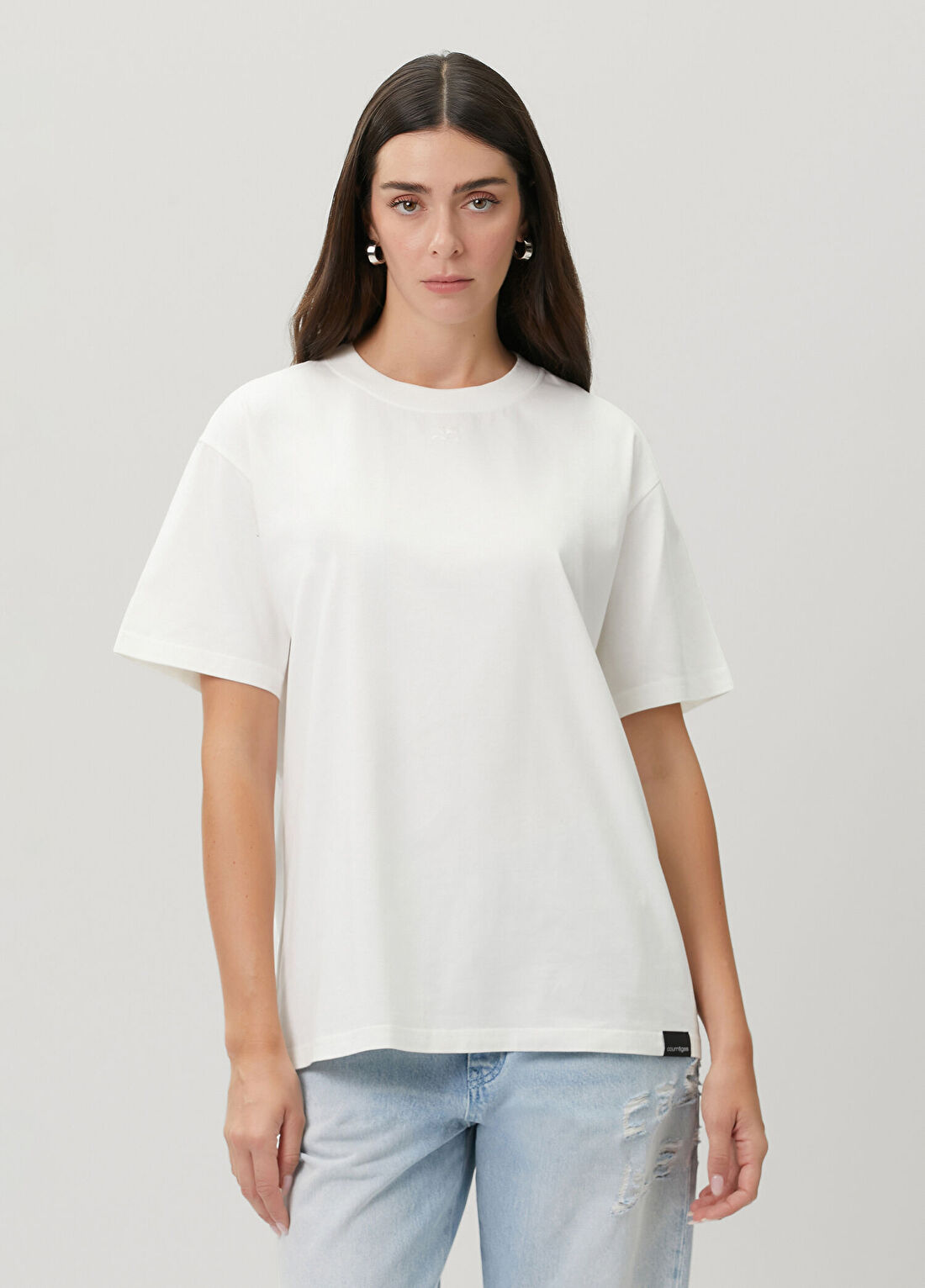 Courreges Oversized Beyaz Baskılı T-shirt
