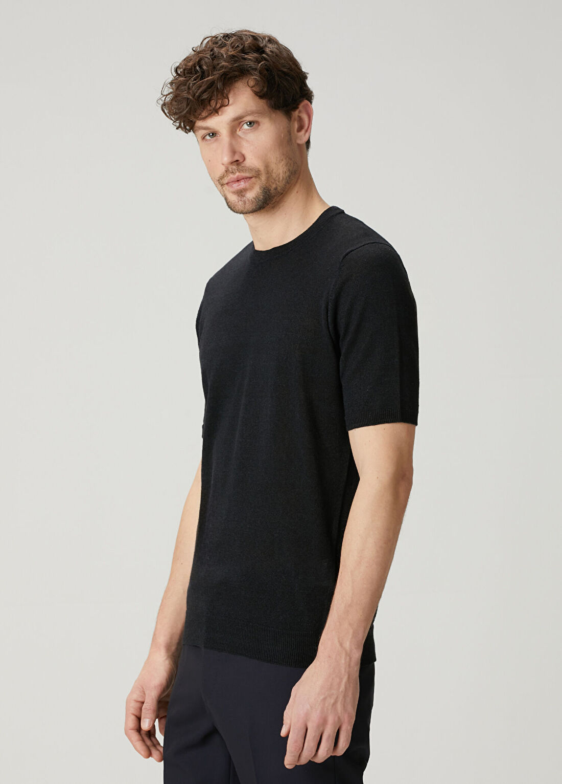 Lardini Siyah Keten T-shirt görsel 3