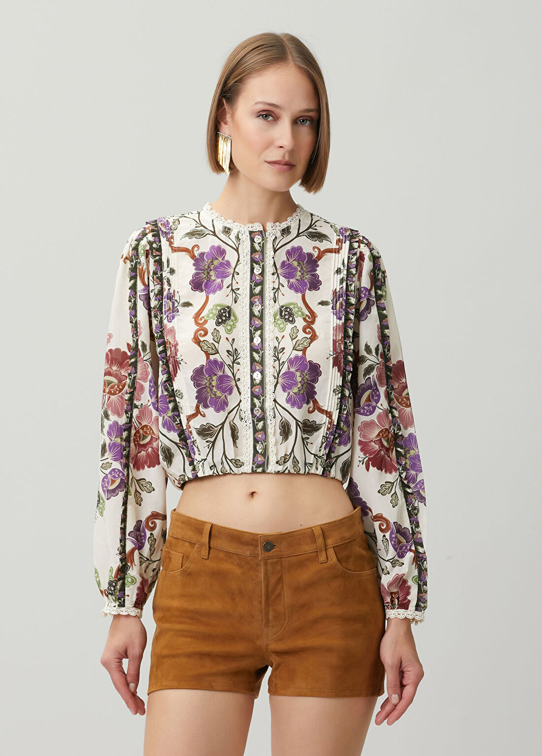 Farm Rio Rococo Desenli Crop Bluz