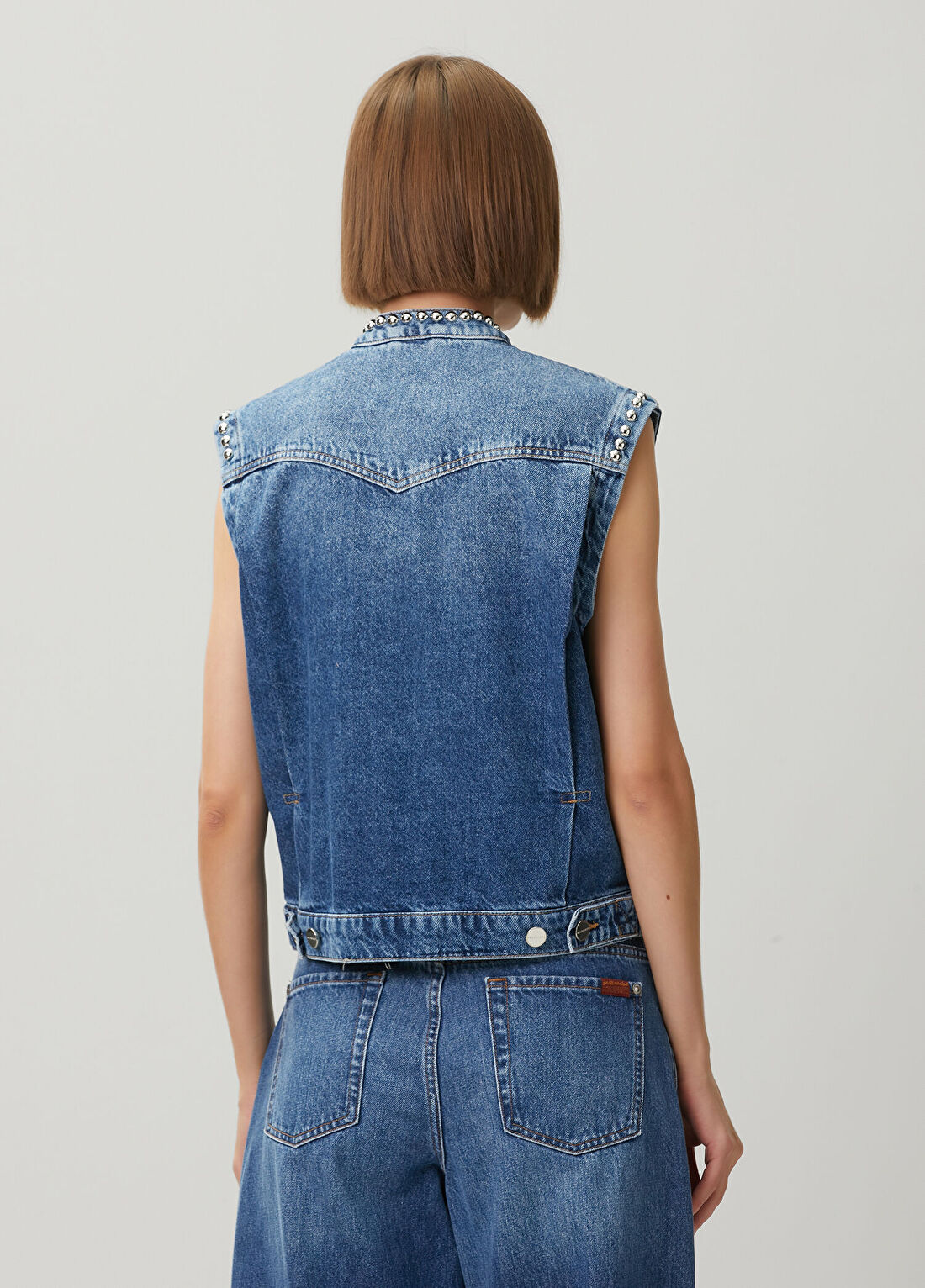 AllSaints Mav Mavi Troklu Denim Yelek görsel 4