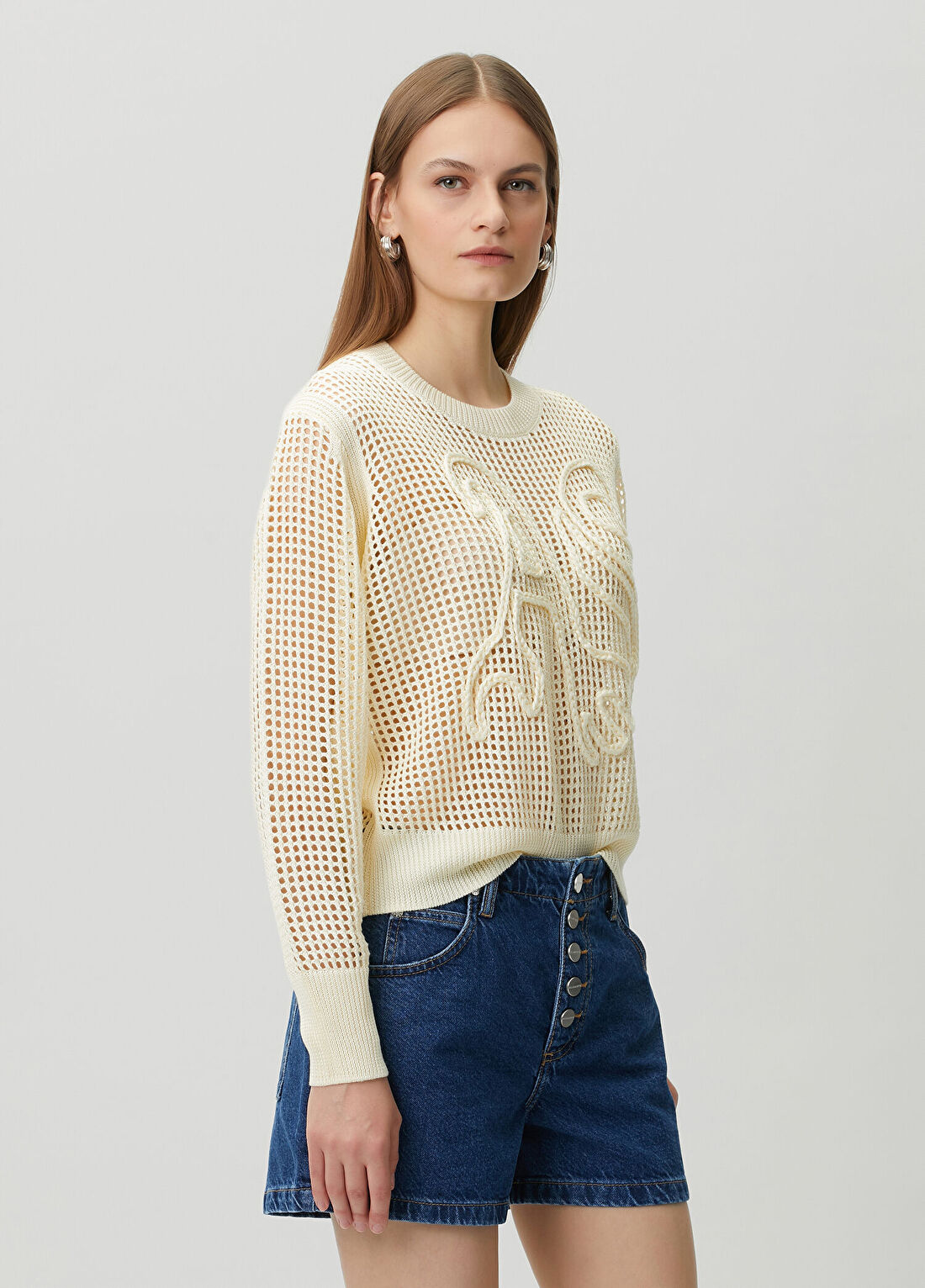 AllSaints Raelyn Relaxed Fit Ekru Triko görsel 3