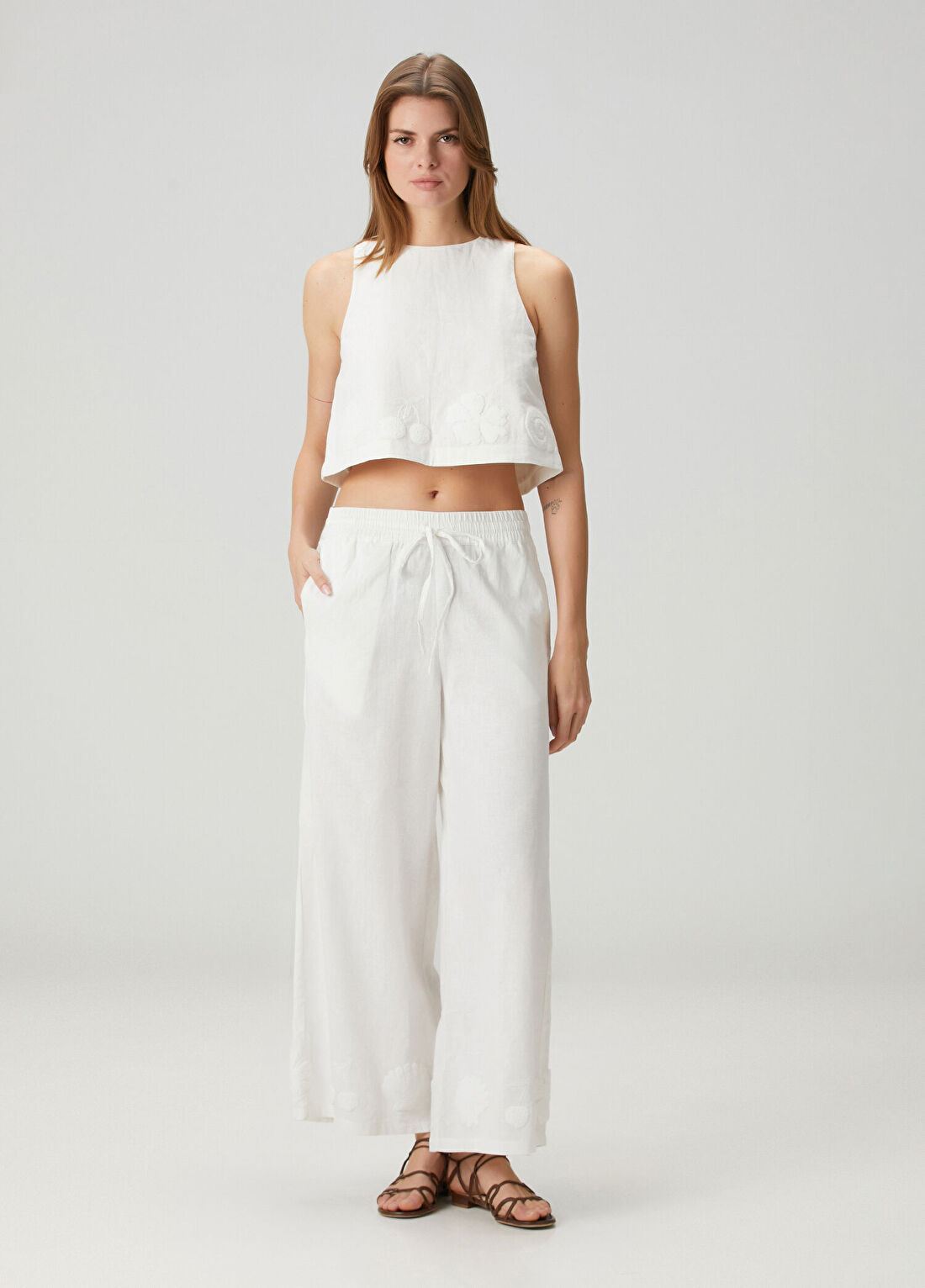 Cleonie Swim Beyaz Keten Plaj Pantolonu