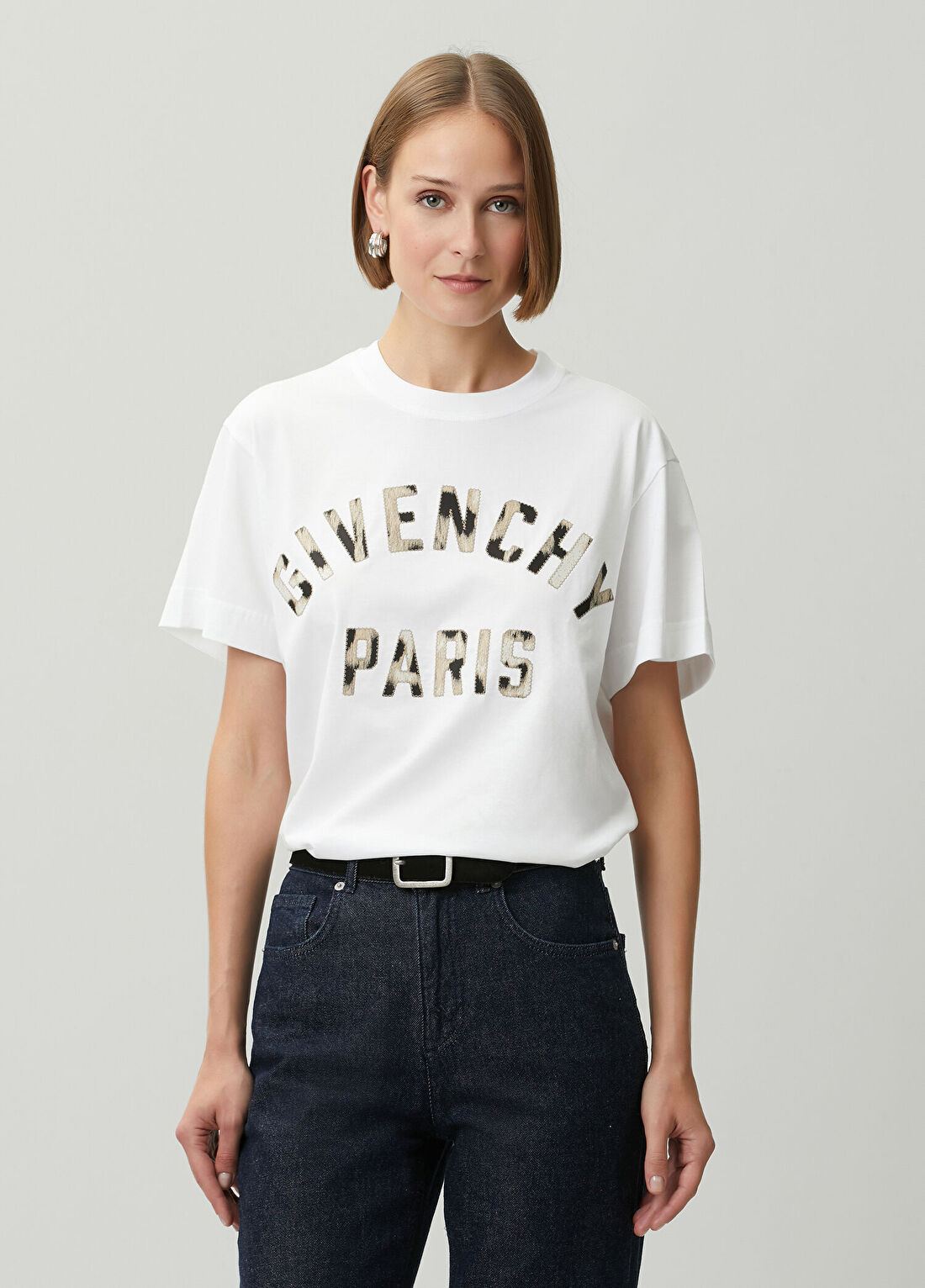 Givenchy Beyaz Leoparlı Logolu T-shirt