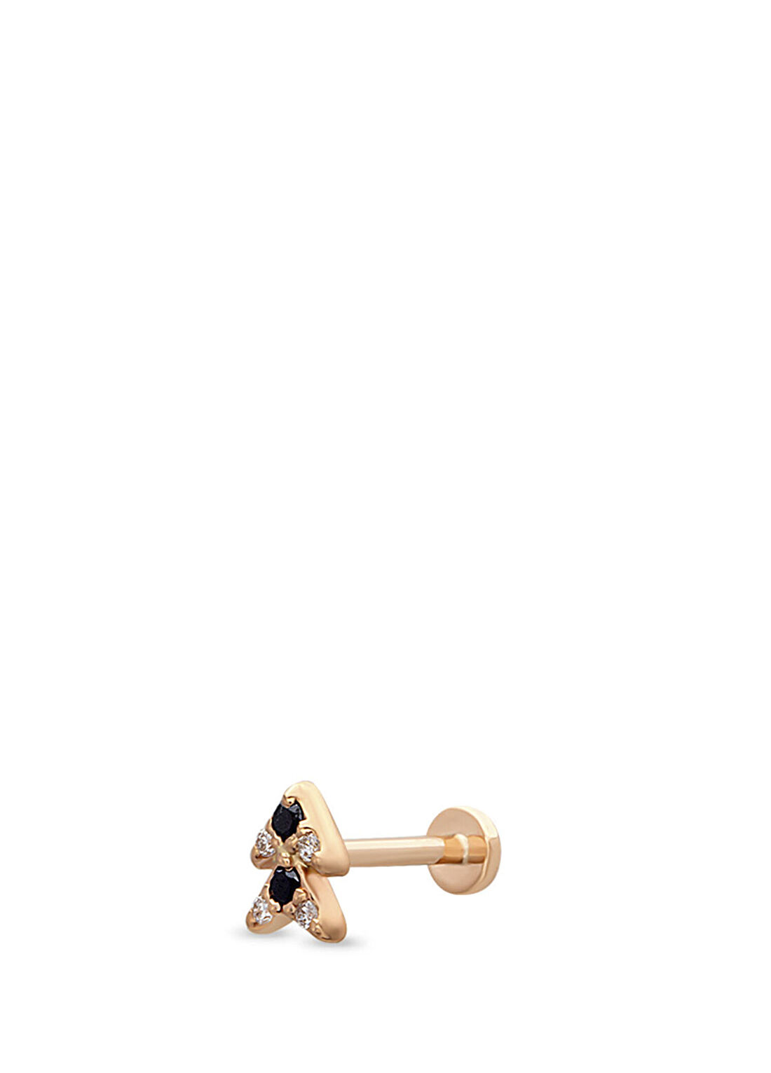 Nev Jewellery Barb Siyah Pırlanta Taşlı 14 Ayar Rose Altın Piercing Kadın Küpe görsel 3