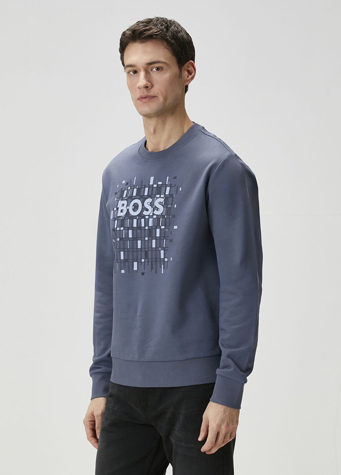 Boss Açık Mavi Logo Baskılı Sweatshirt görsel 3