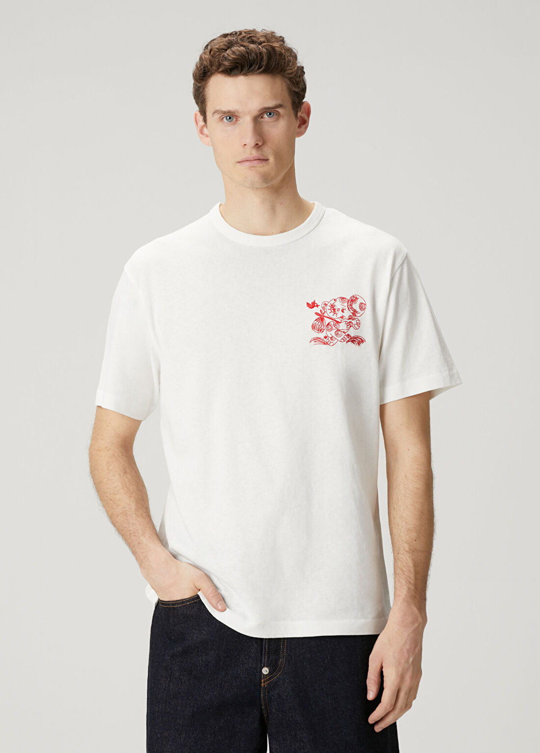 Kenzo Cartoon Outlined Kırık Beyaz Classic T-shirt