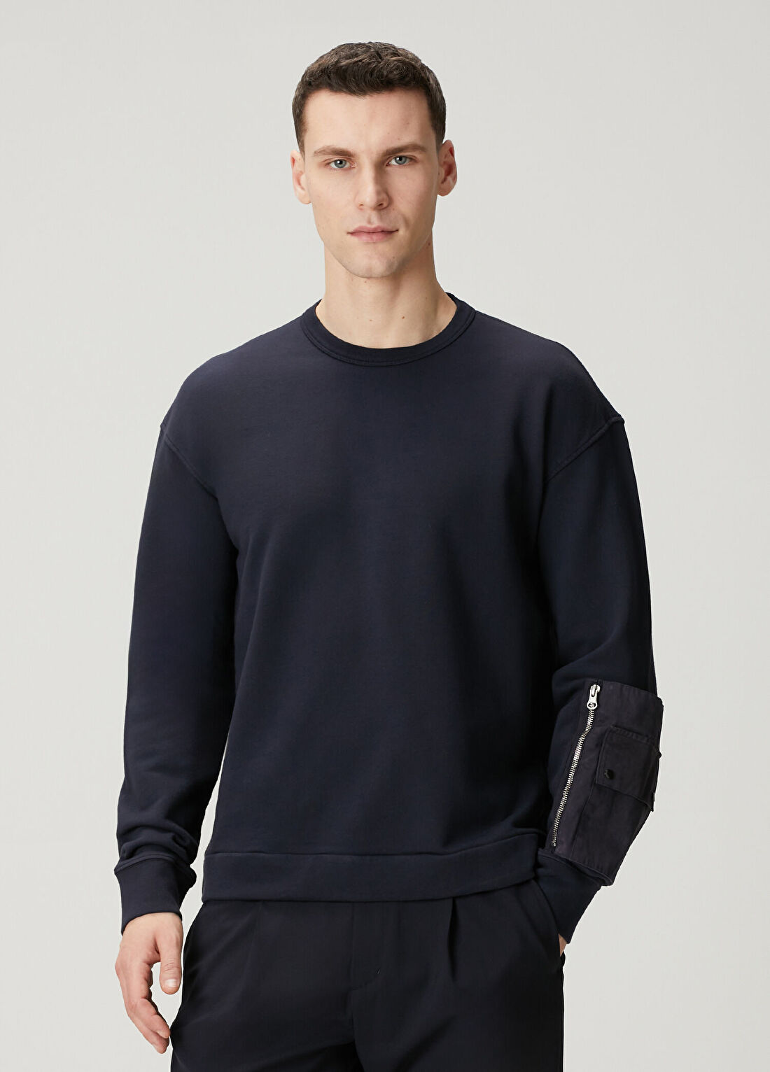 Ten-C Lacivert Garnili Cep Detaylı Sweatshirt