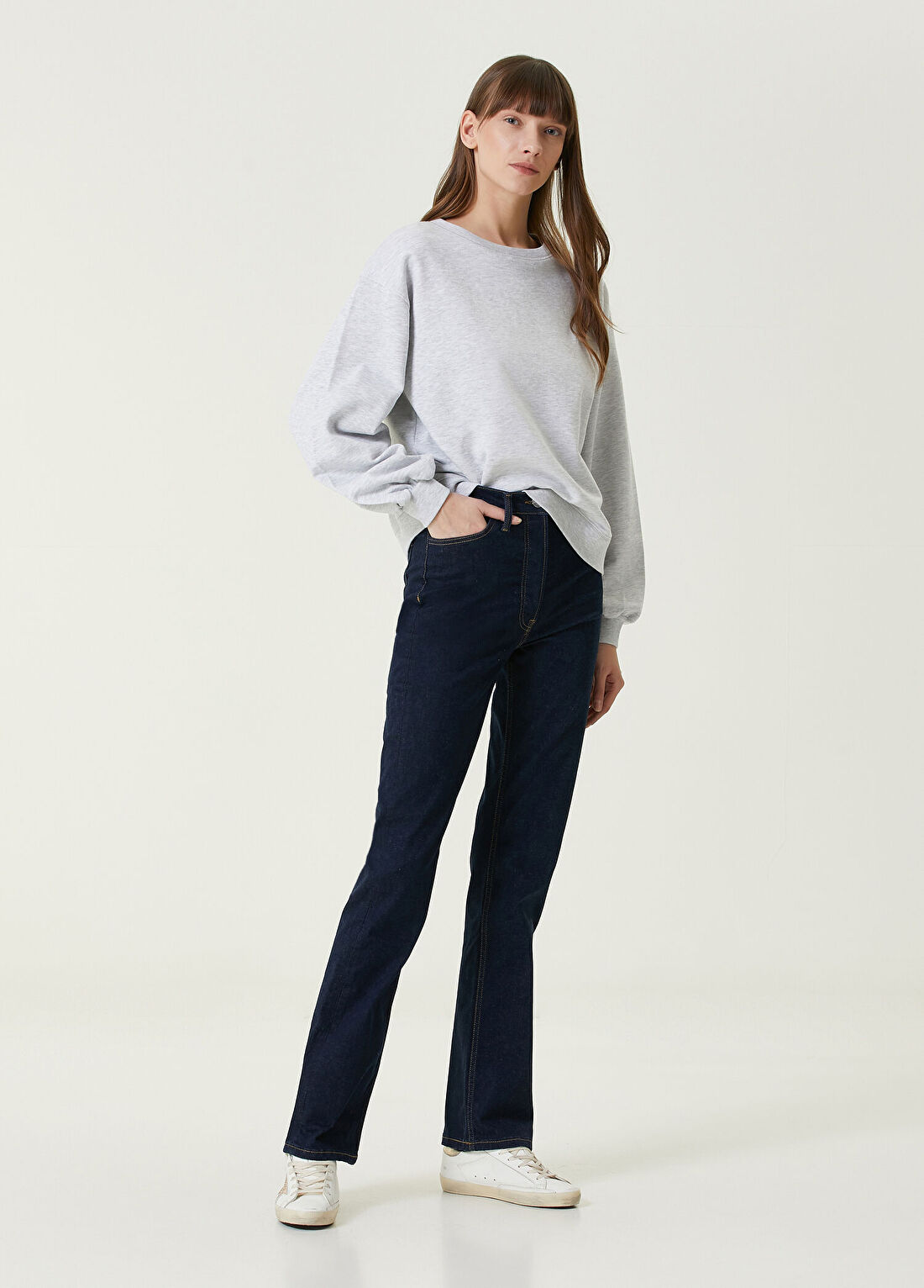 Dare London Sassy Koyu Mavi Brou Paça Kadın Jean Pantolon