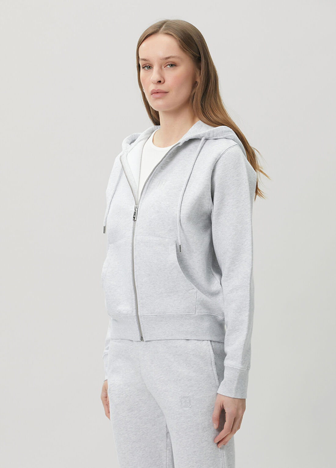 Anine Bing Casper Gri Kapüşonlu Fermuarlı Sweatshirt görsel 3