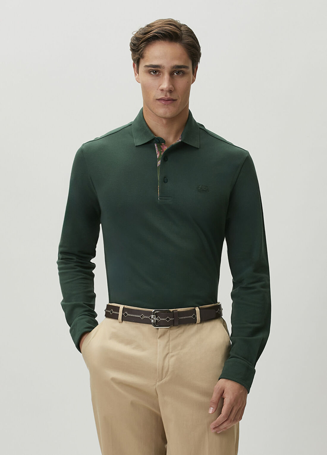Etro Koyu Yeşil Uzun Kol Polo T-shirt