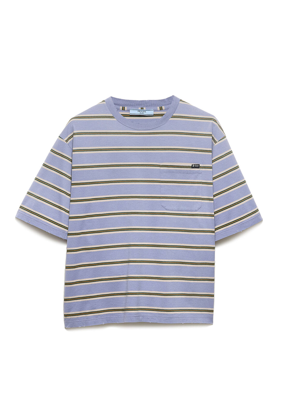 Prada Çizgili Açık Mavi Jarse Oversize Kısa Kollu Kadın T-shirt
