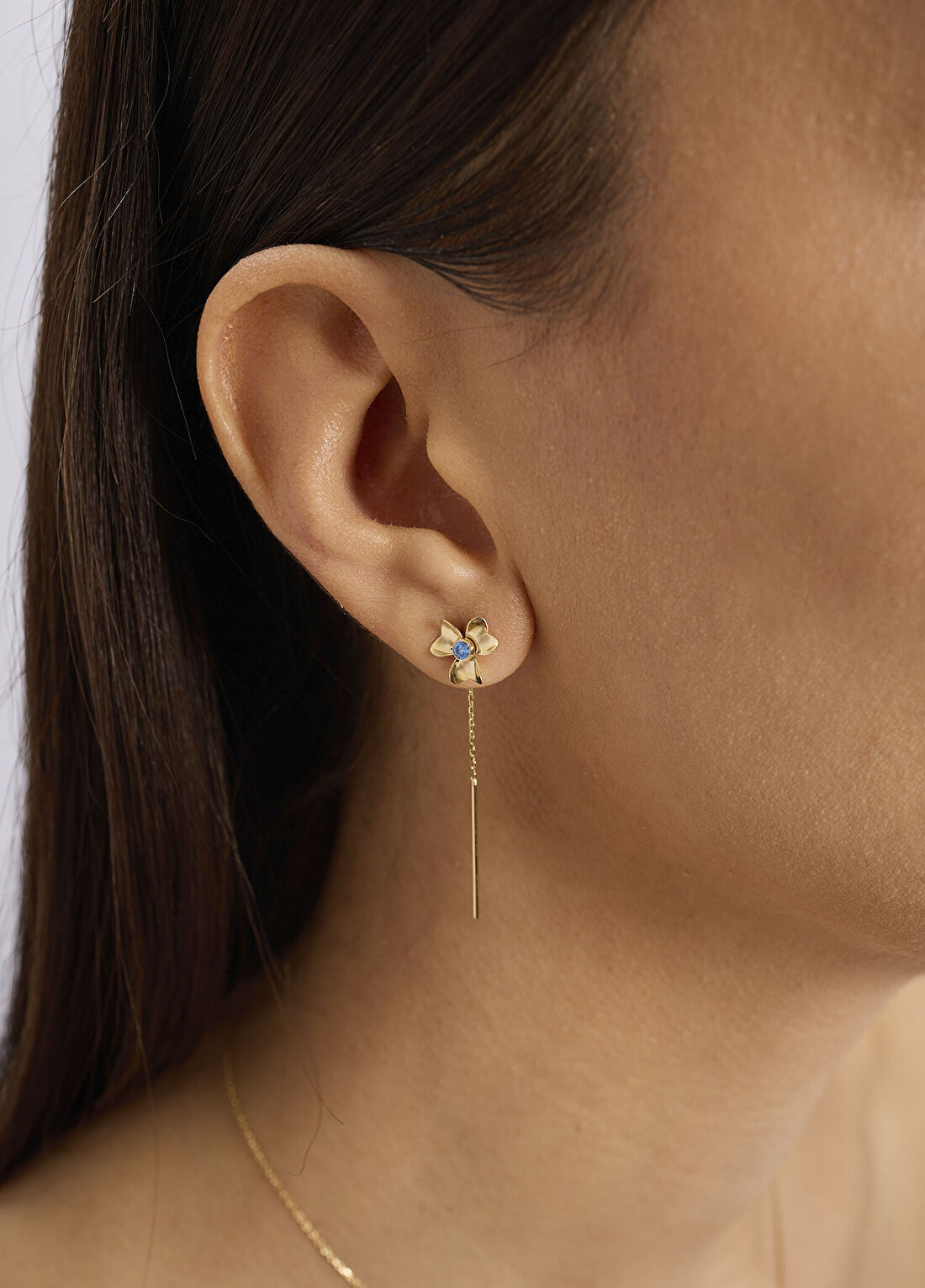 Orena Jewelry Blue Sapphire Daisy 14 Ayar Altın Kadın Küpe görsel 2