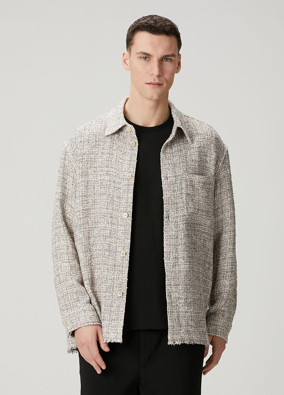 Solid Homme Bej Tweed Dokulu Dış Gömlek