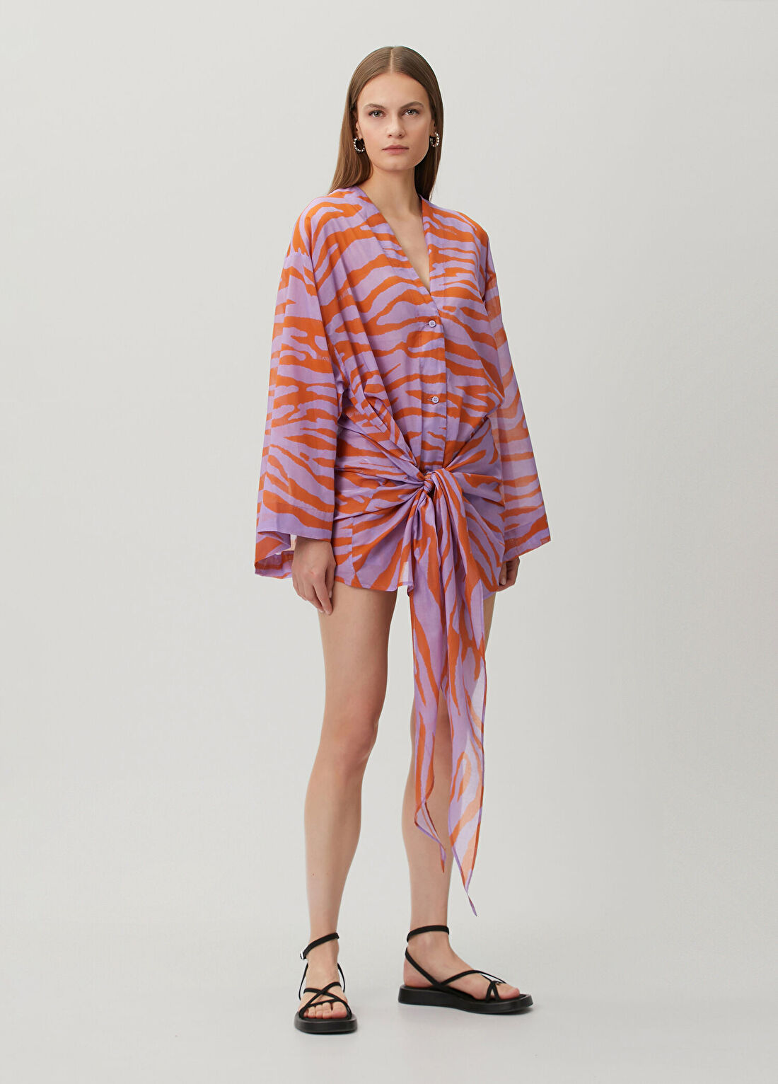 The Attico Turuncu Lila Zebra Desenli Mini Elbise