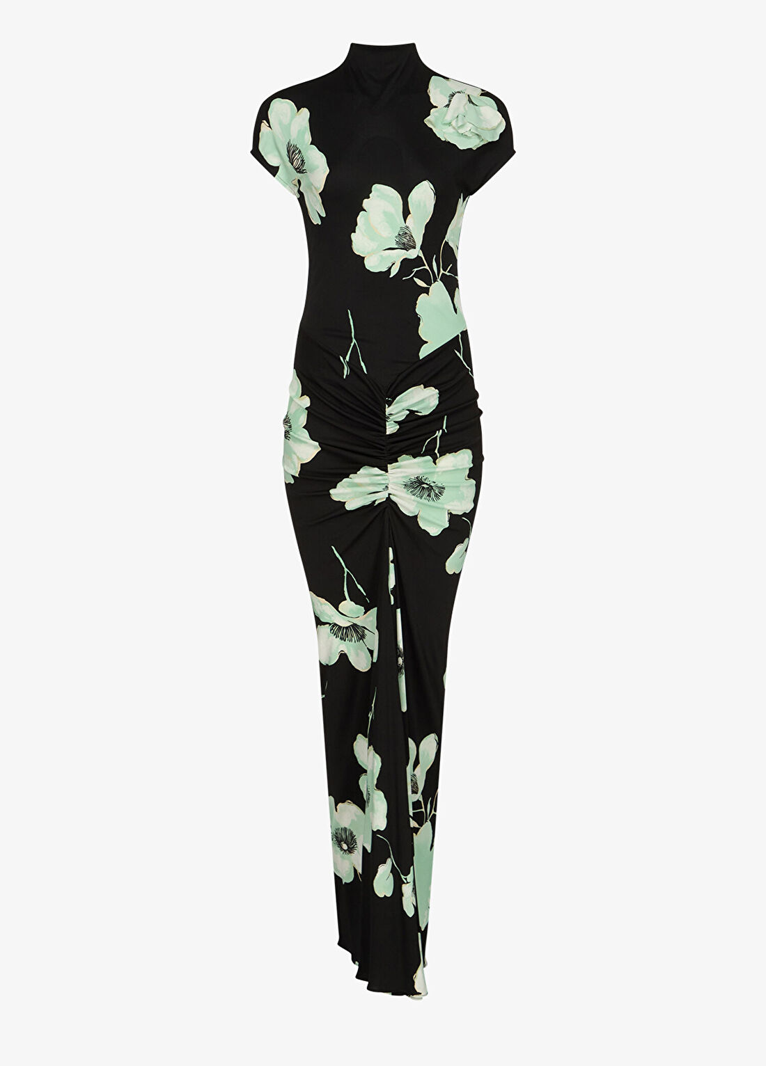 Alaïa Siyah Çiçek Desenli Drapeli Maksi Elbise