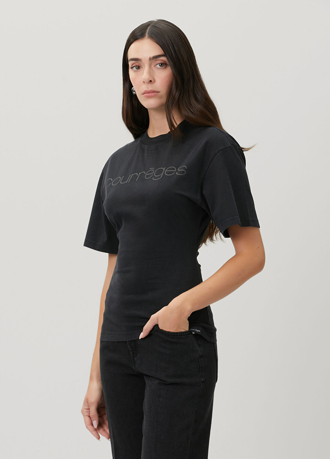 Courreges Siyah Logo Baskılı T-shirt