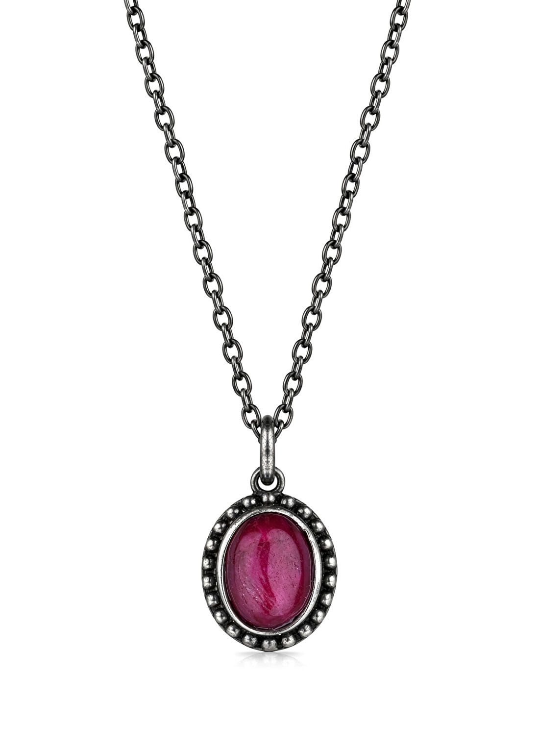 Dunkel Design Quartz Ruby Taşlı 925 Ayar Gümüş Erkek Kolye