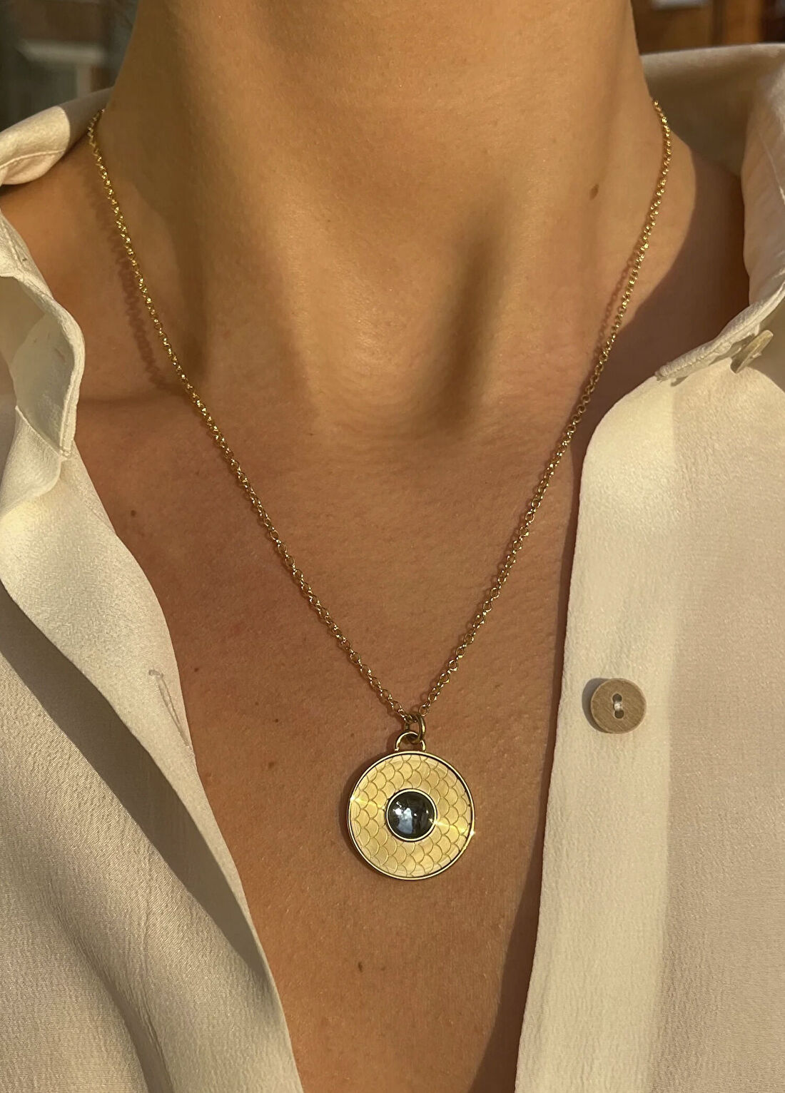 Halcyon Days Salamander Cabochon Aquamarine Gold 18 Ayar Altın Kaplama Kadın Kolye görsel 2