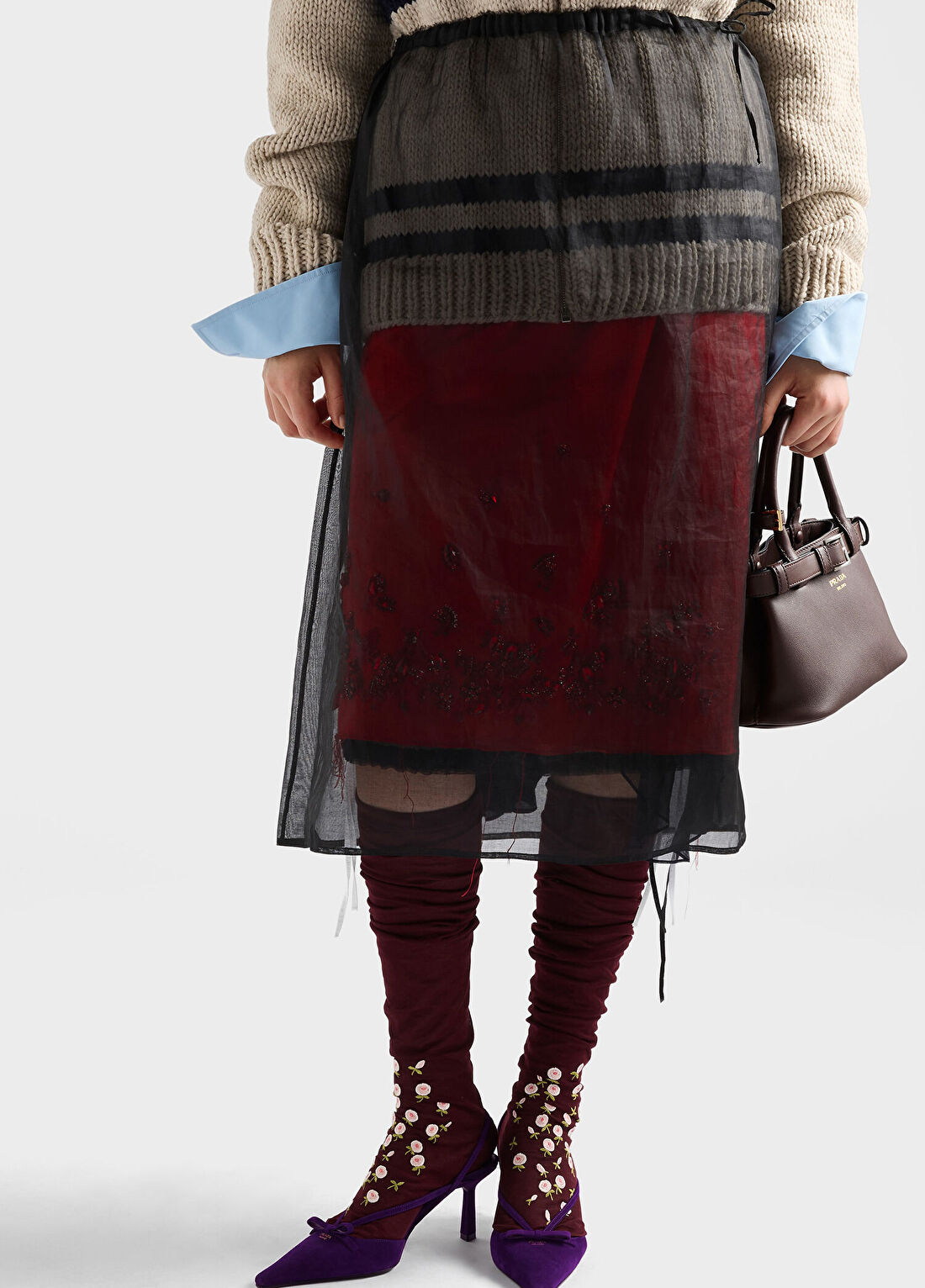 Prada Mor Süet Arkadan Bantlı Kadın Topuklu Ayakkabı görsel 3