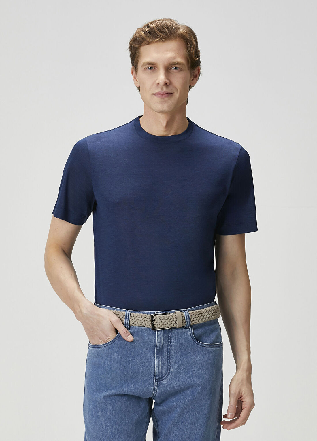 Canali Koyu Lacivert İpek T-shirt