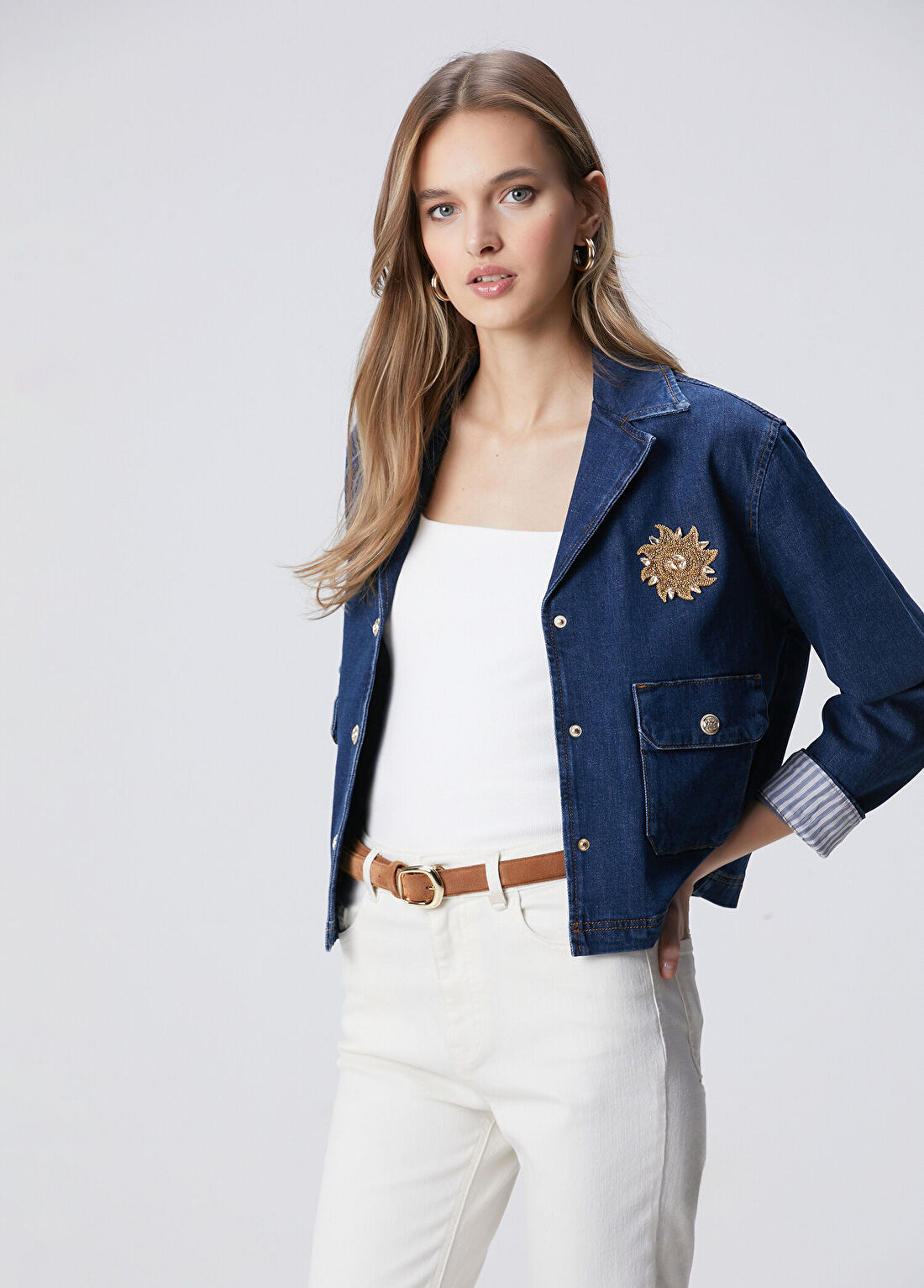 Network Koyu Mavi İndigo Çıtçıt Kapatma Denim Ceket görsel 4