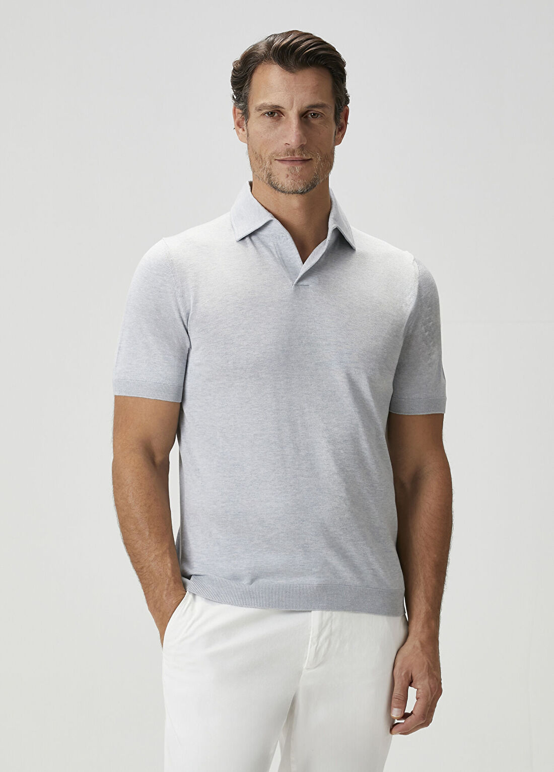 Lardini Açık Gri Polo Yaka İpek T-shirt