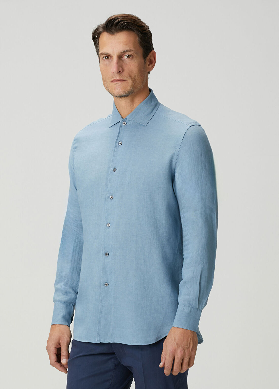 Corneliani Mavi Keten Gömlek görsel 3