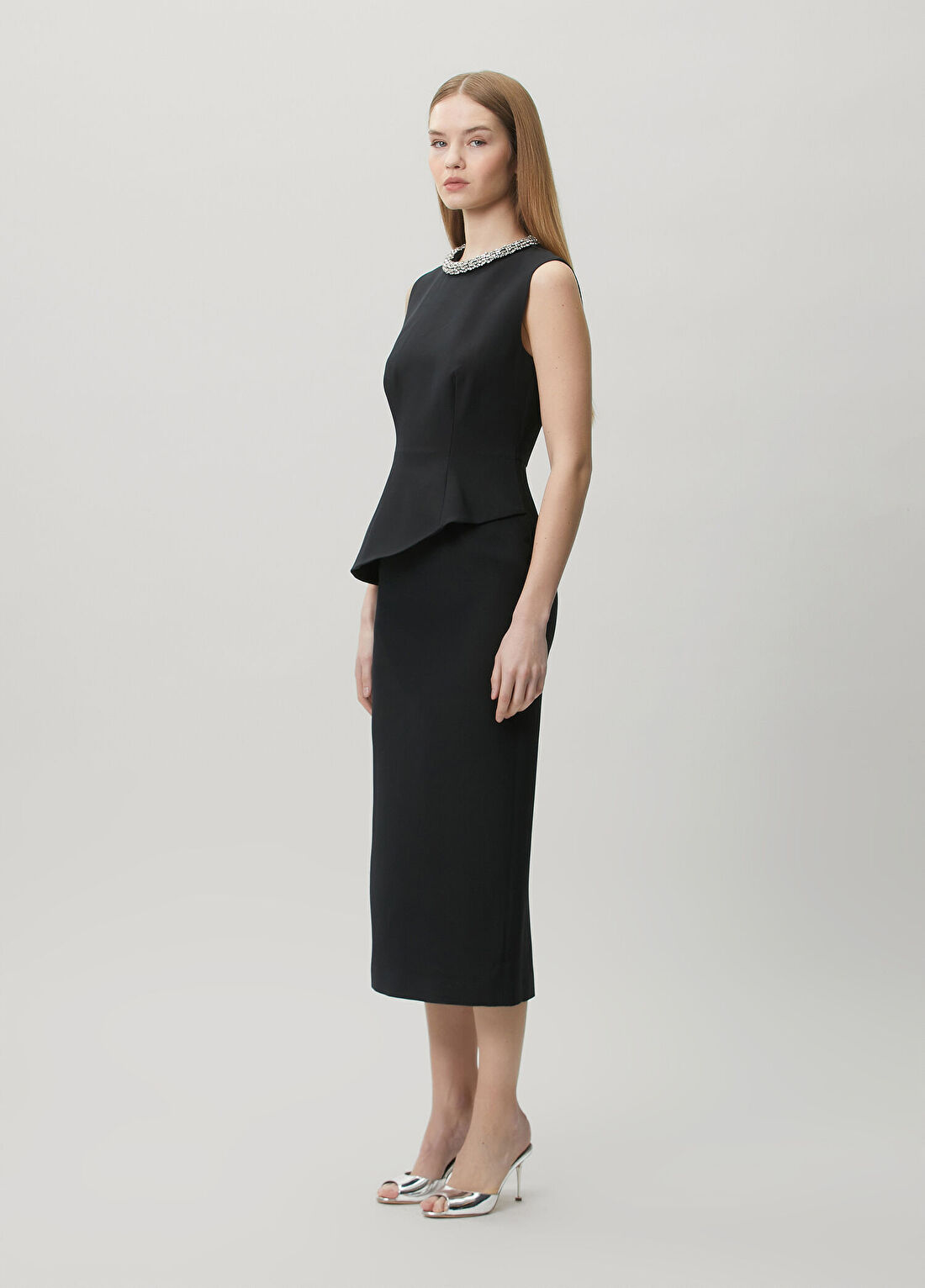 Roland Mouret Siyah Midi Yün Kokteyl Elbise görsel 3