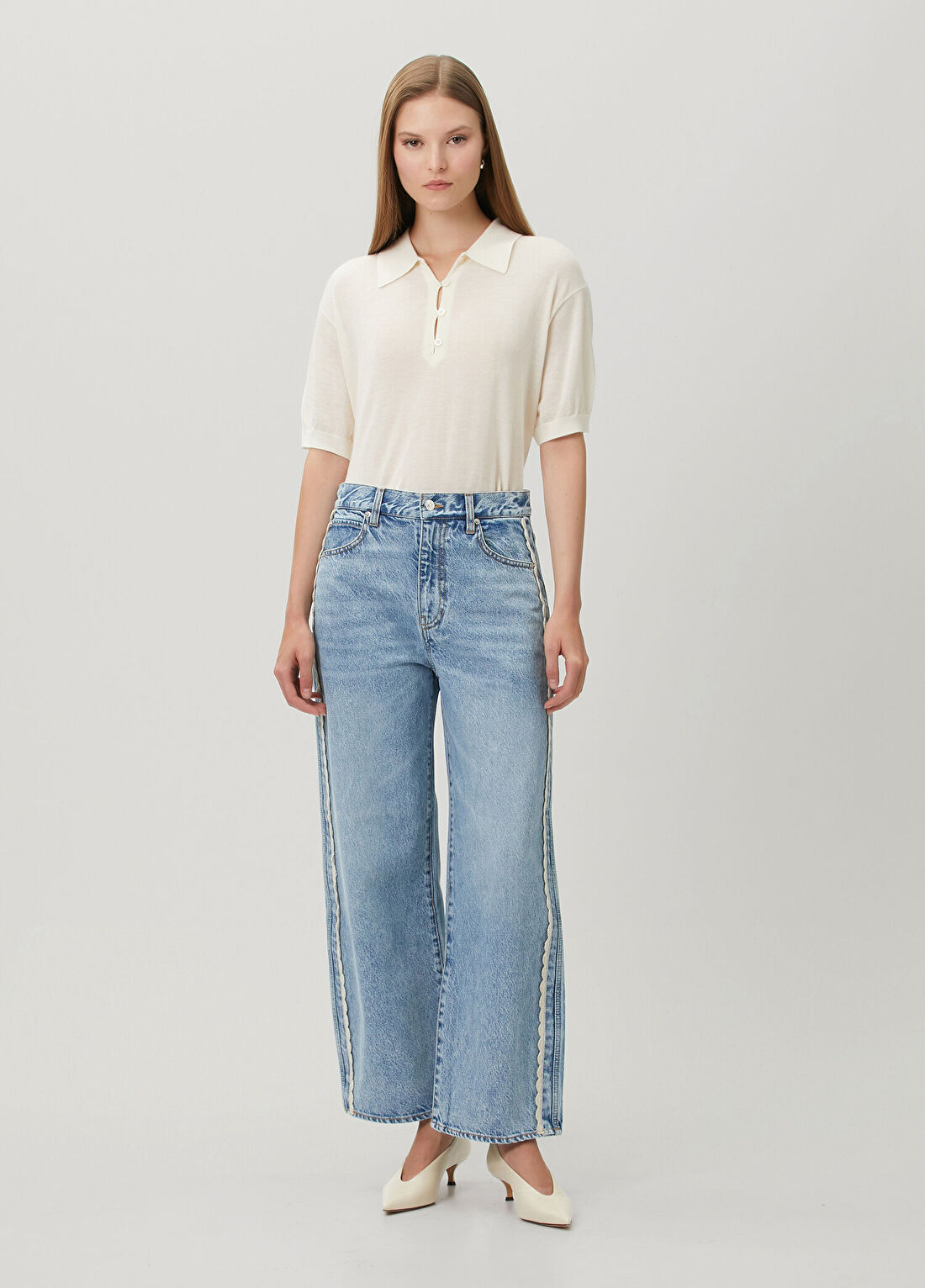 Frame Denim Krem Kaşmir Polo Triko görsel 2