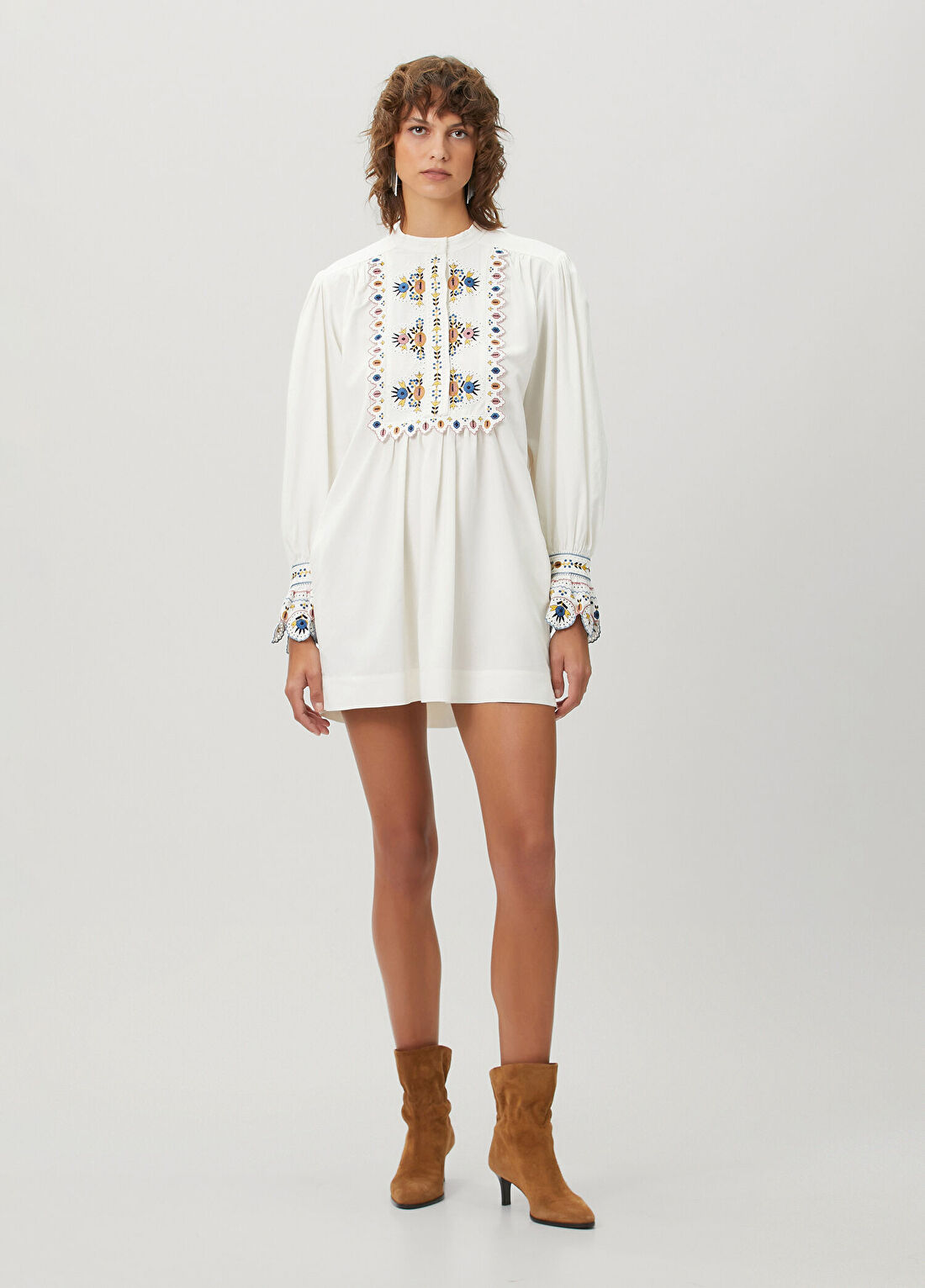 Marant Etoile Merva Ekru Nakışlı Mini Elbise