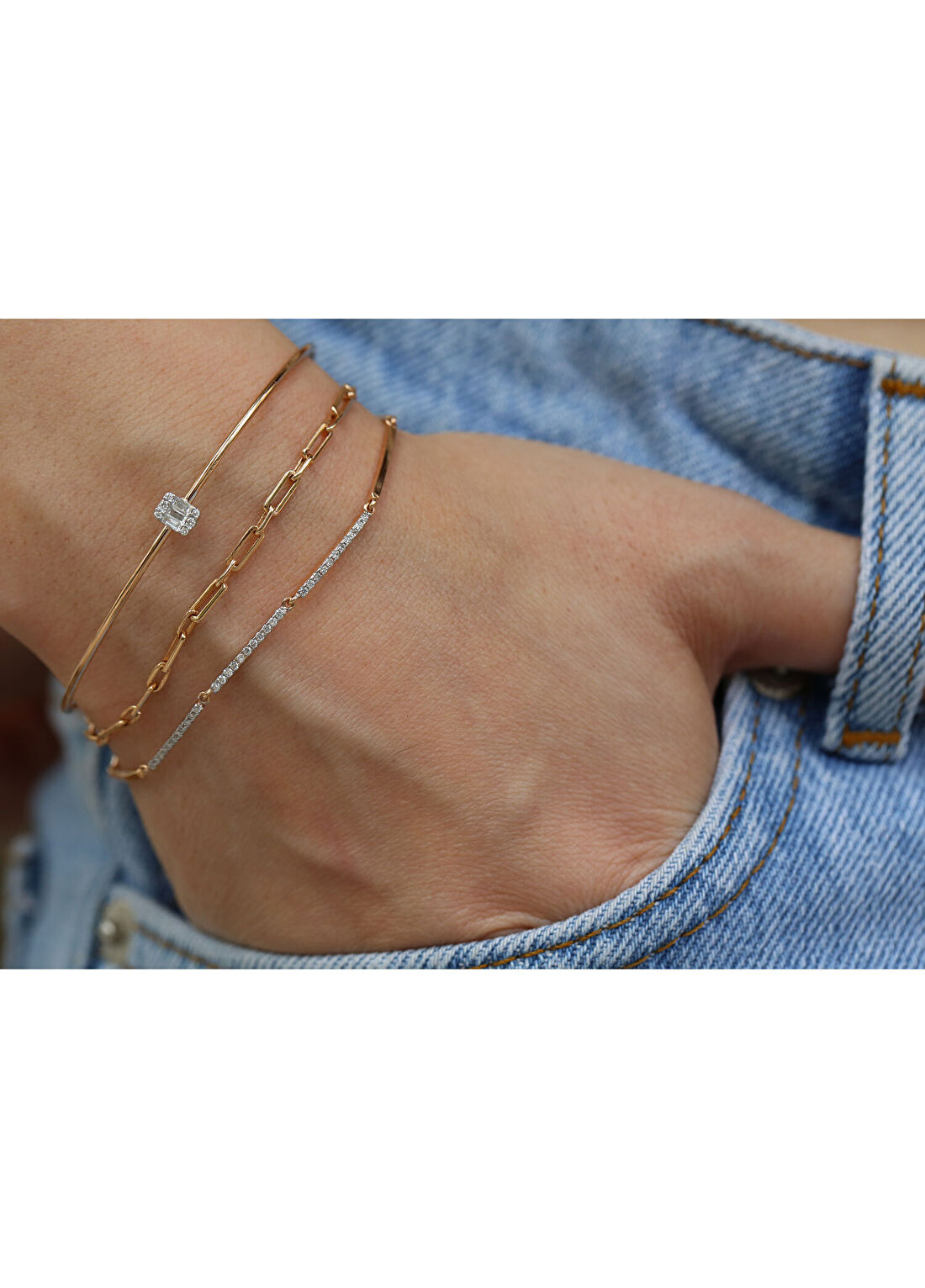 Reis Kuyumculuk Çaklıt Line 14 Ayar Rose Gold Kadın Pırlanta Bileklik görsel 3