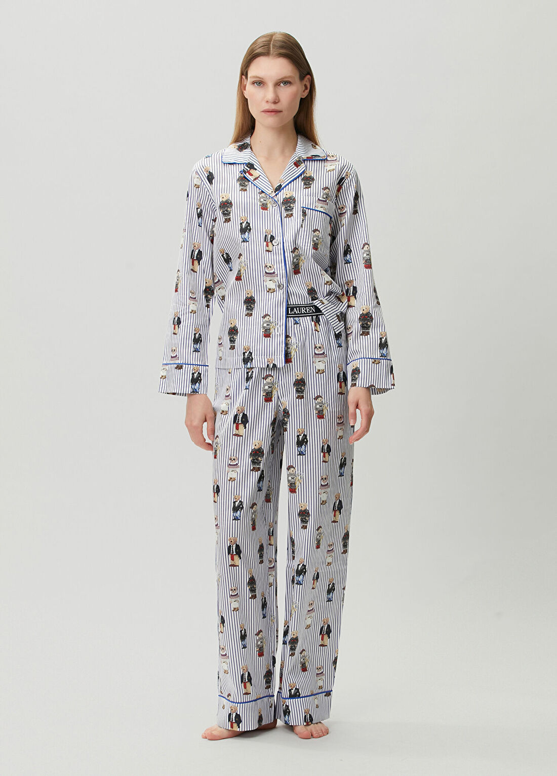 Polo Ralph Lauren-Lingerie Polo Bear Mavi Çizgili Pijama Takımı