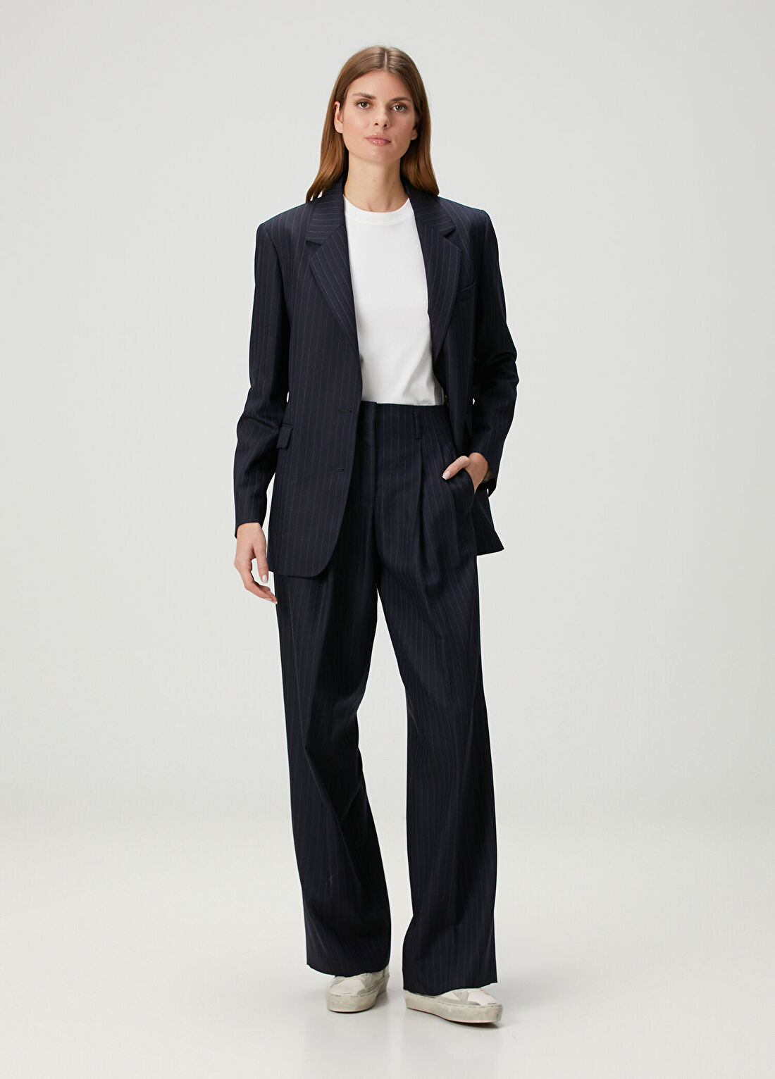 Golden Goose Relaxed Fit Lacivert Çizgili Yün Pantolon