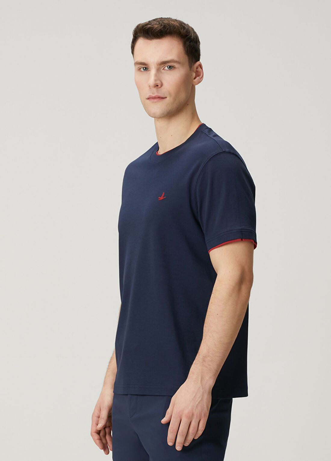 Beymen Club Lacivert Relax Fit Yaka Kol Ucu Garnili T-shirt görsel 4