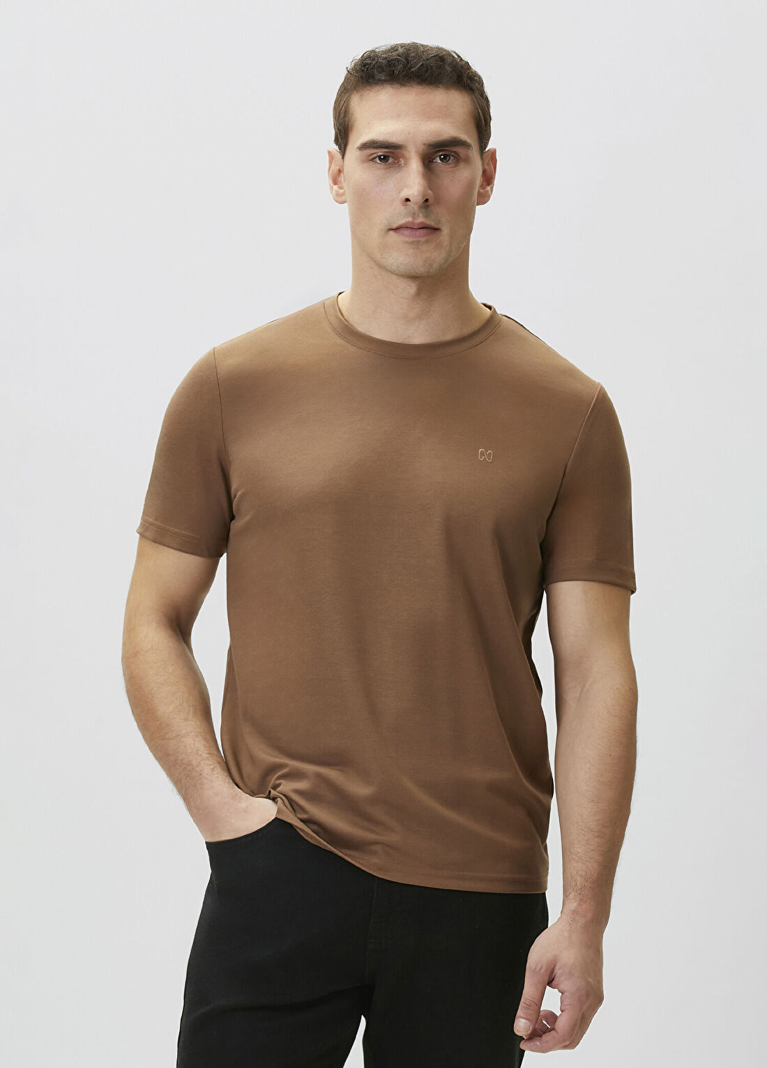 Network Kahverengi Pike Desen Basic T-shirt görsel 2