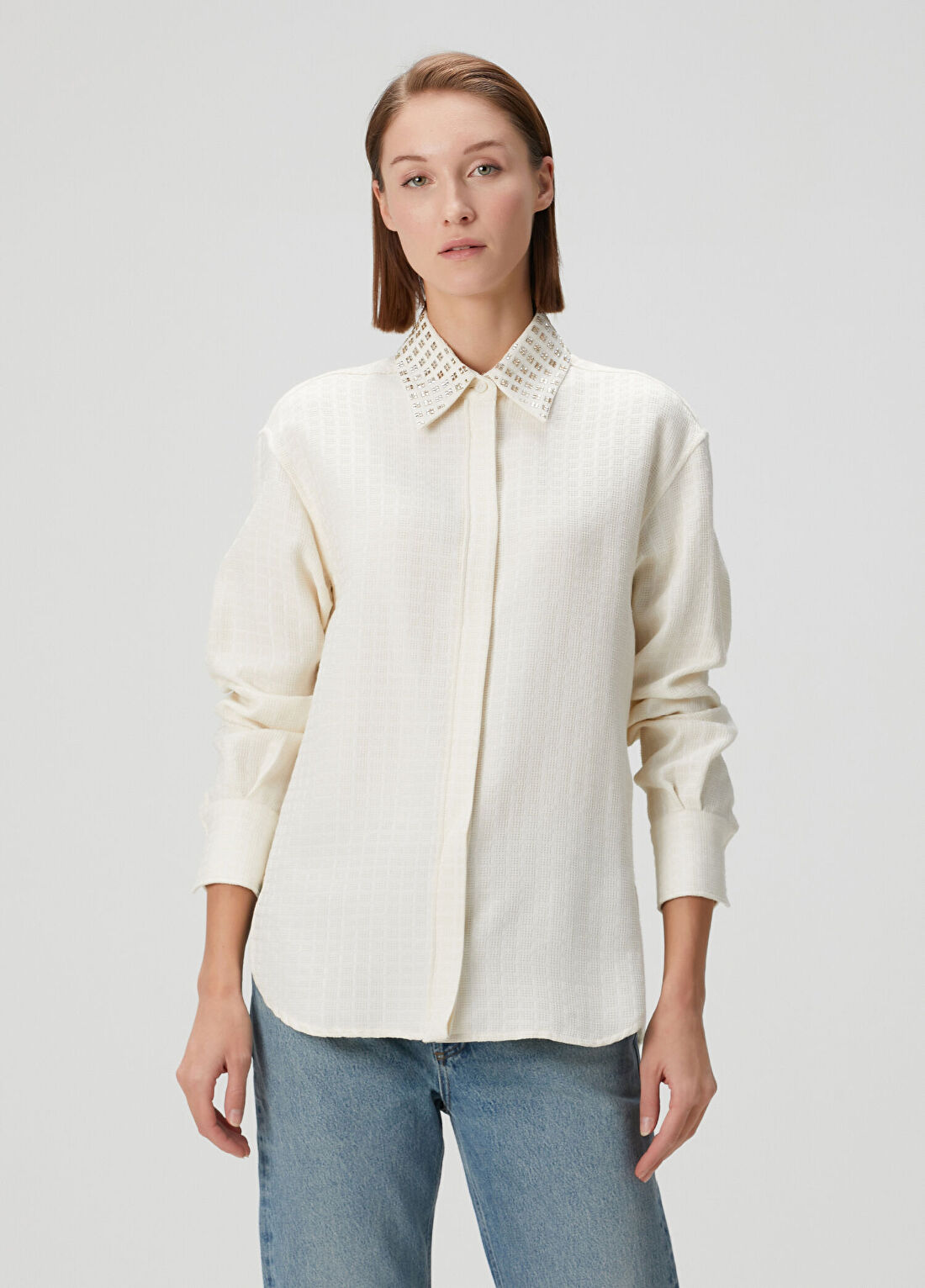 Golden Goose Krem Taş İşlemeli Gömlek