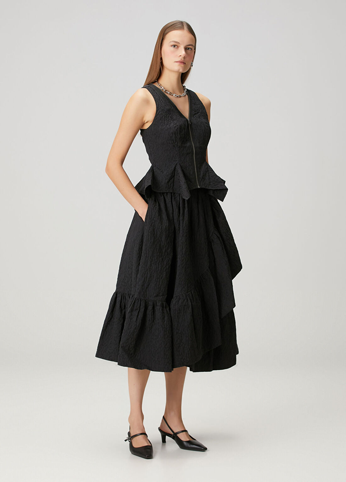 AllSaints Kelsi Siyah Midi Etek