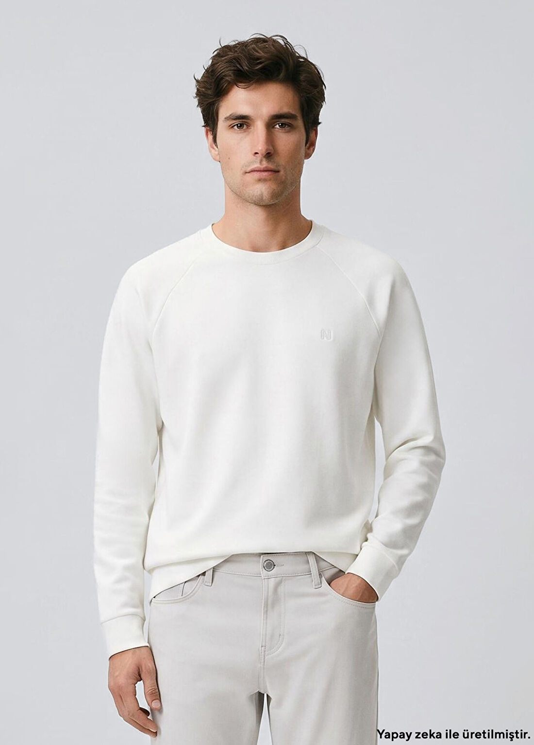 Network Kırık Beyaz Bisiklet Yaka Basic Sweatshirt