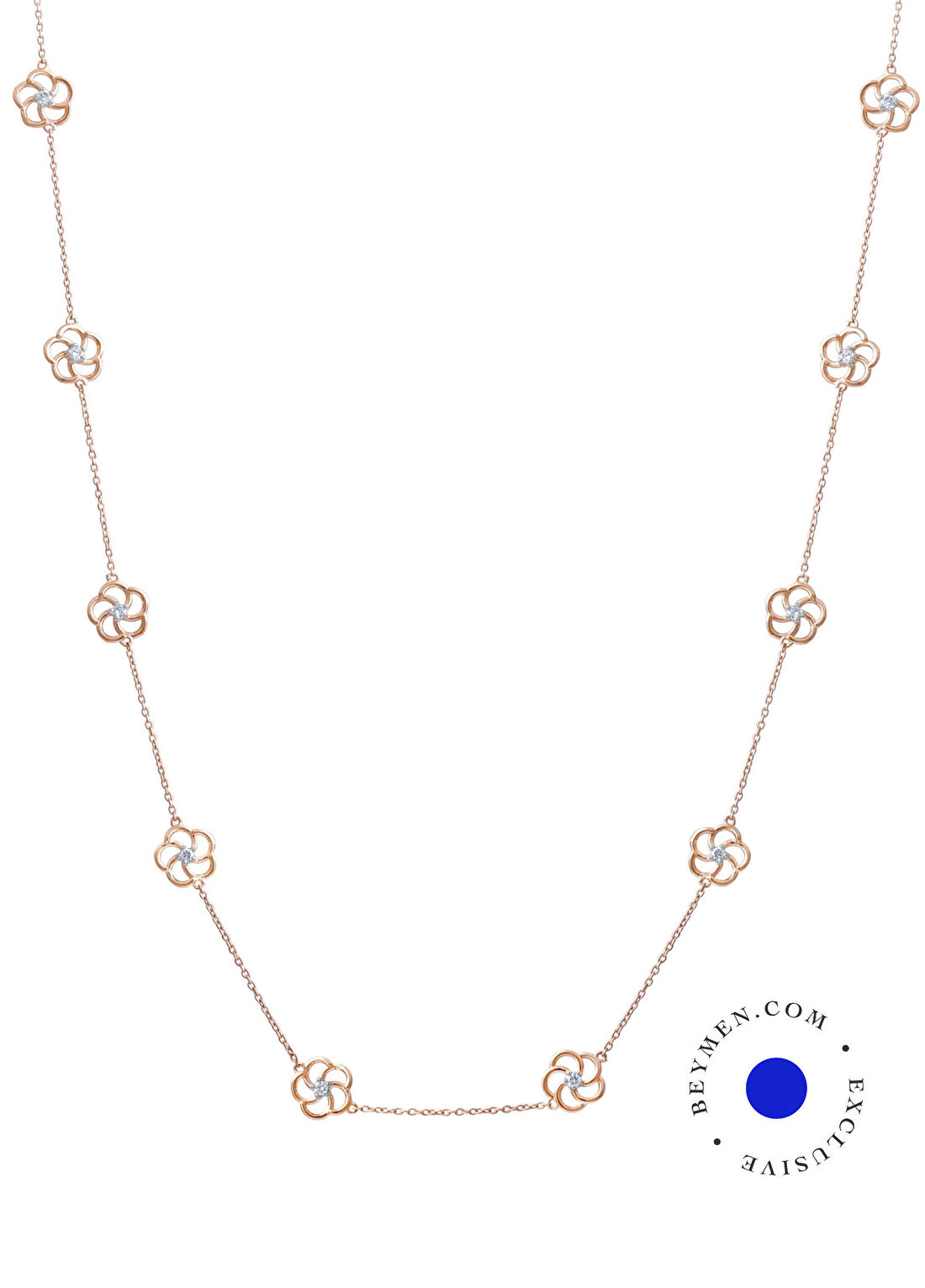 Safir Mücevher Luna Gül Pırlanta Taşlı 14 Ayar Rose Gold Kadın Kolye