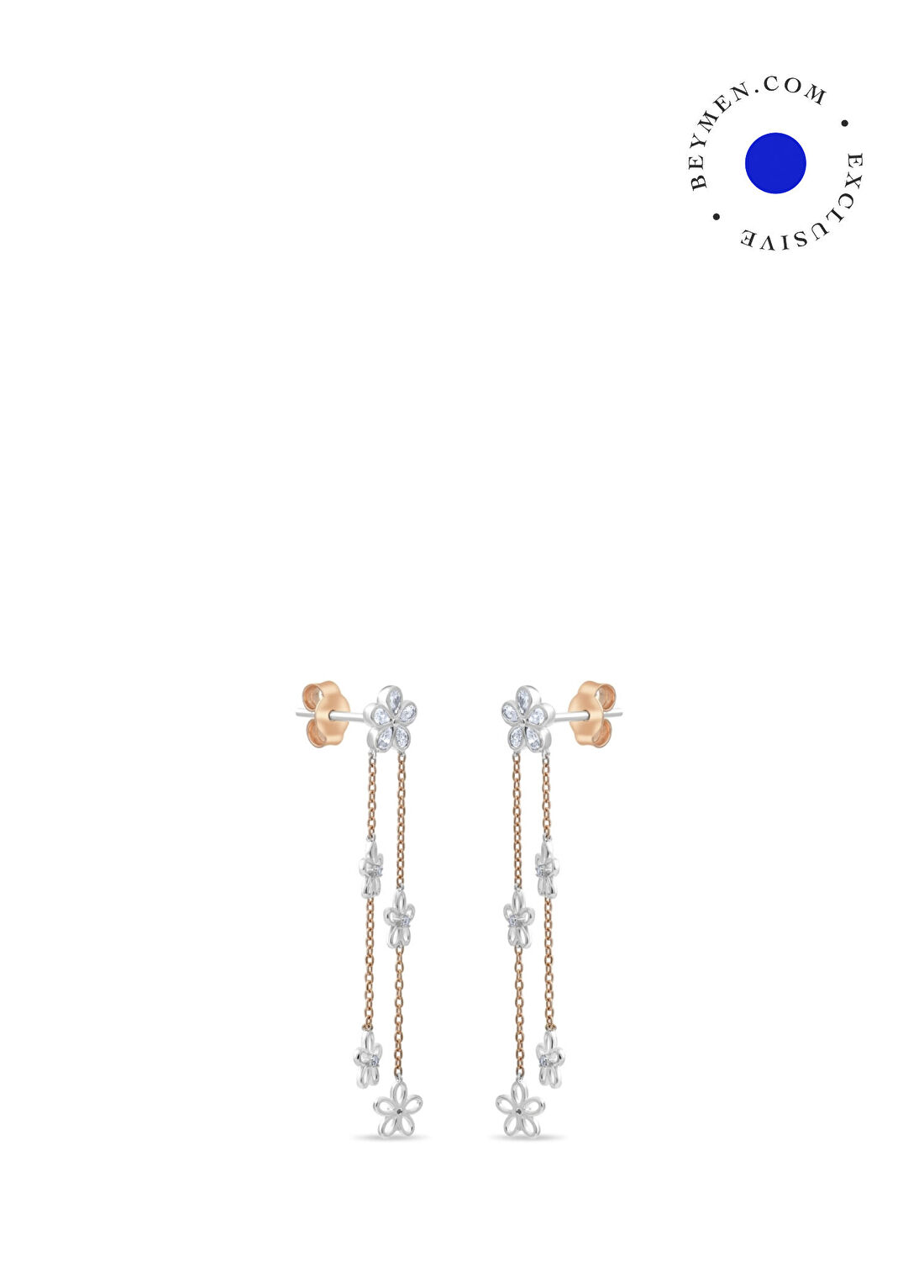 Safir Mücevher Luna Gül Pırlanta Taşlı 14 Ayar Rose Gold Kadın Küpe