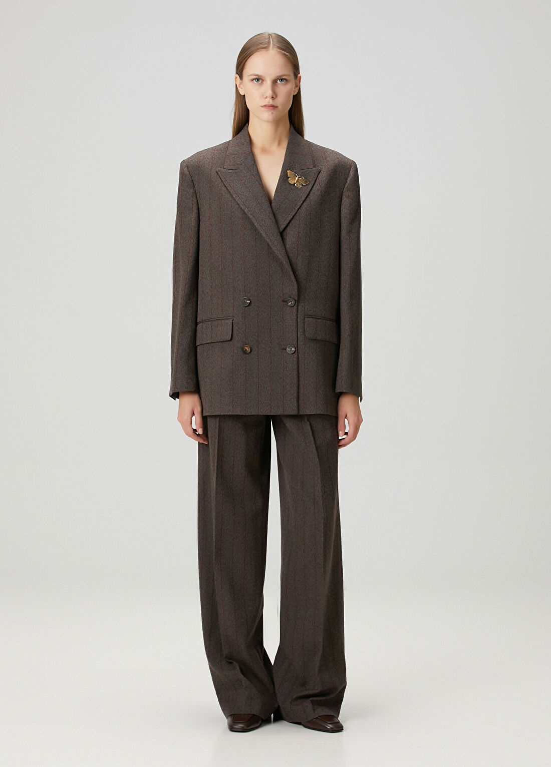 Golden Goose Journey Koyu Kahverengi Wide Leg Yün Pantolon