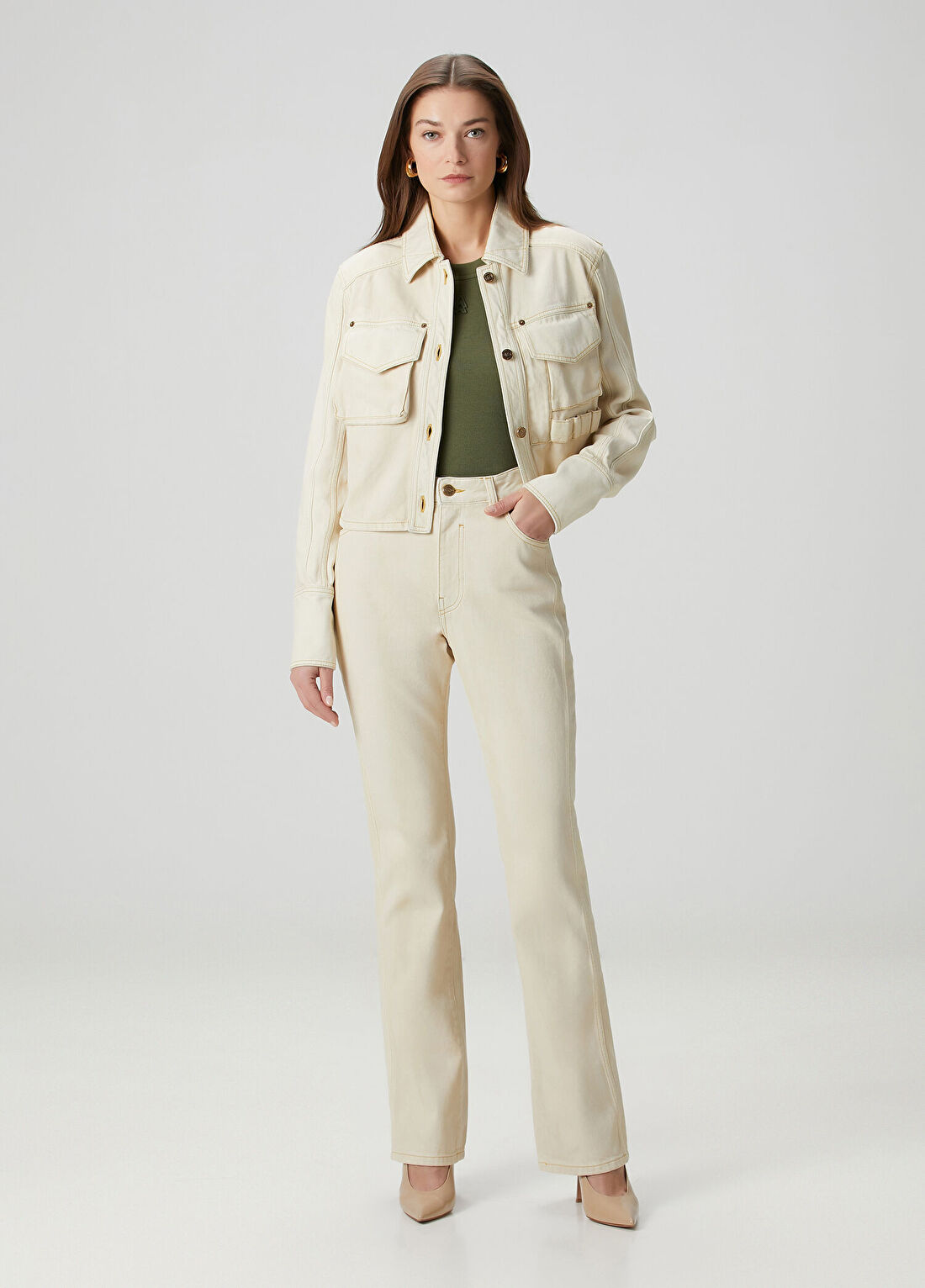 Balmain Bej Wide-Leg Jean Pantolon