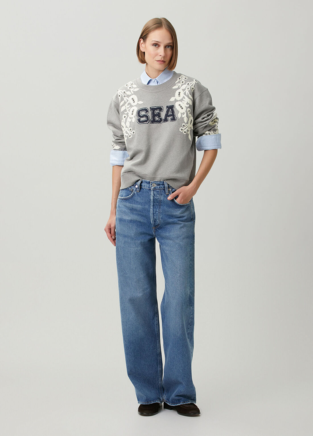 Sea Georgie Gri İşlemeli Sweatshirt görsel 2