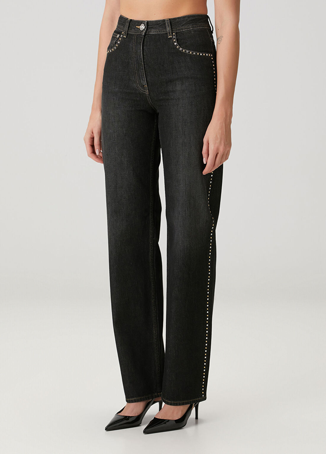 Versace Regular Fit Siyah İşlemeli Jean Pantolon görsel 3