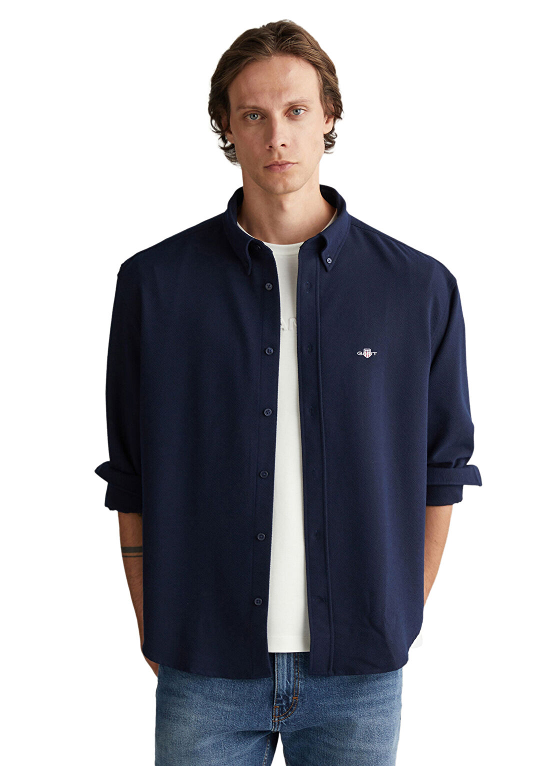 Gant Lacivert Relaxed Fit Uzun Kollu Erkek Gömlek
