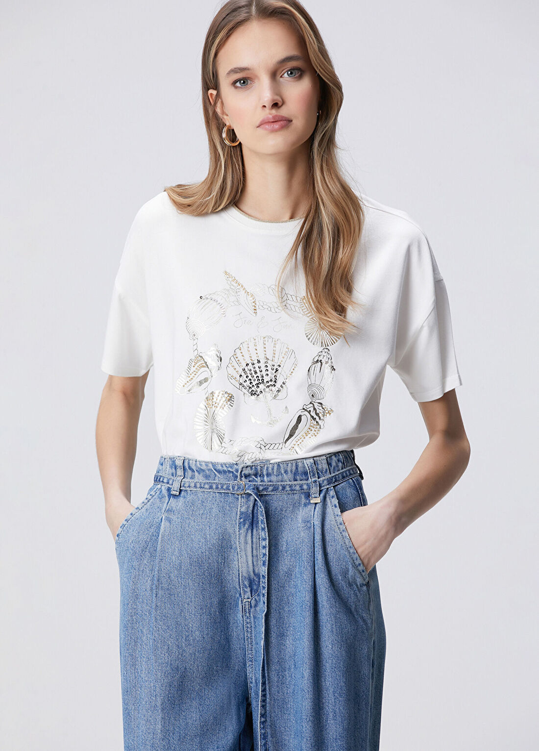 Network Kırık Beyaz Ön Beden Baskılı T-shirt
