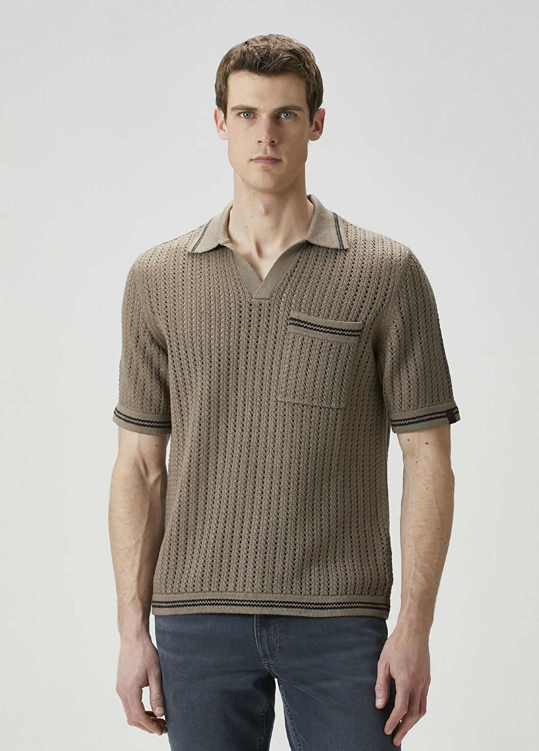 Rag&Bone Johnny Koyu Bej Polo Yaka Kısa Kollu Triko