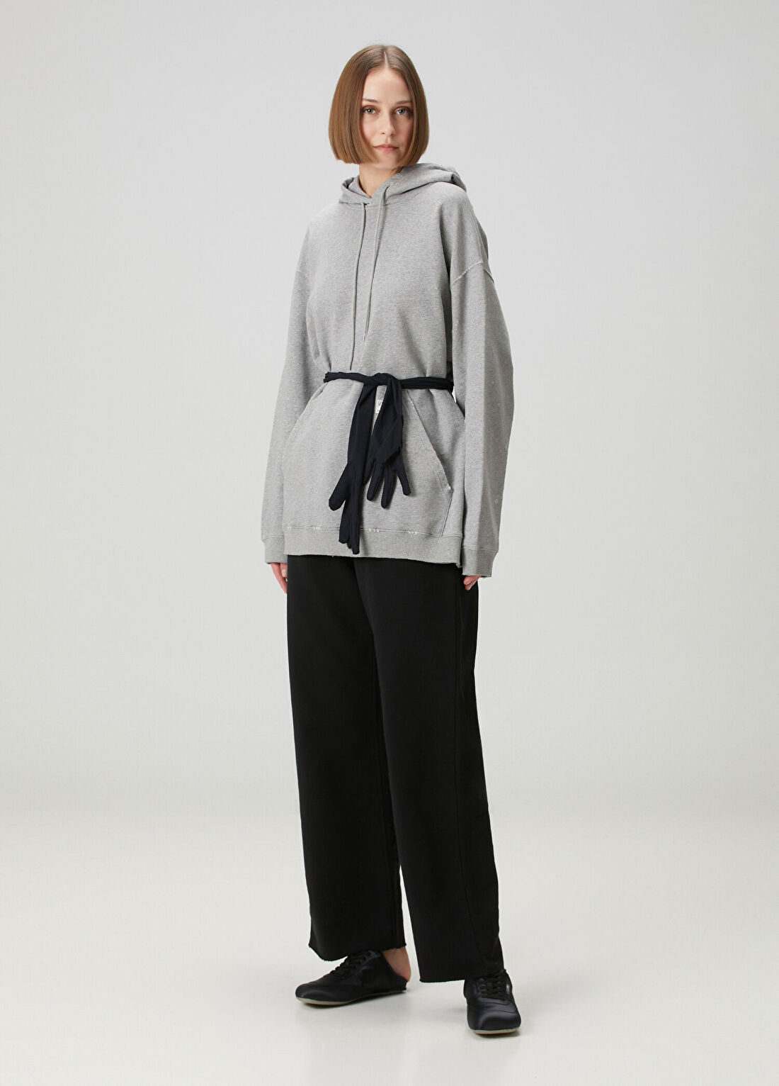 MM6 Maison Margiela Gri Kapüşonlu Mini Sweatshirt Elbise görsel 4