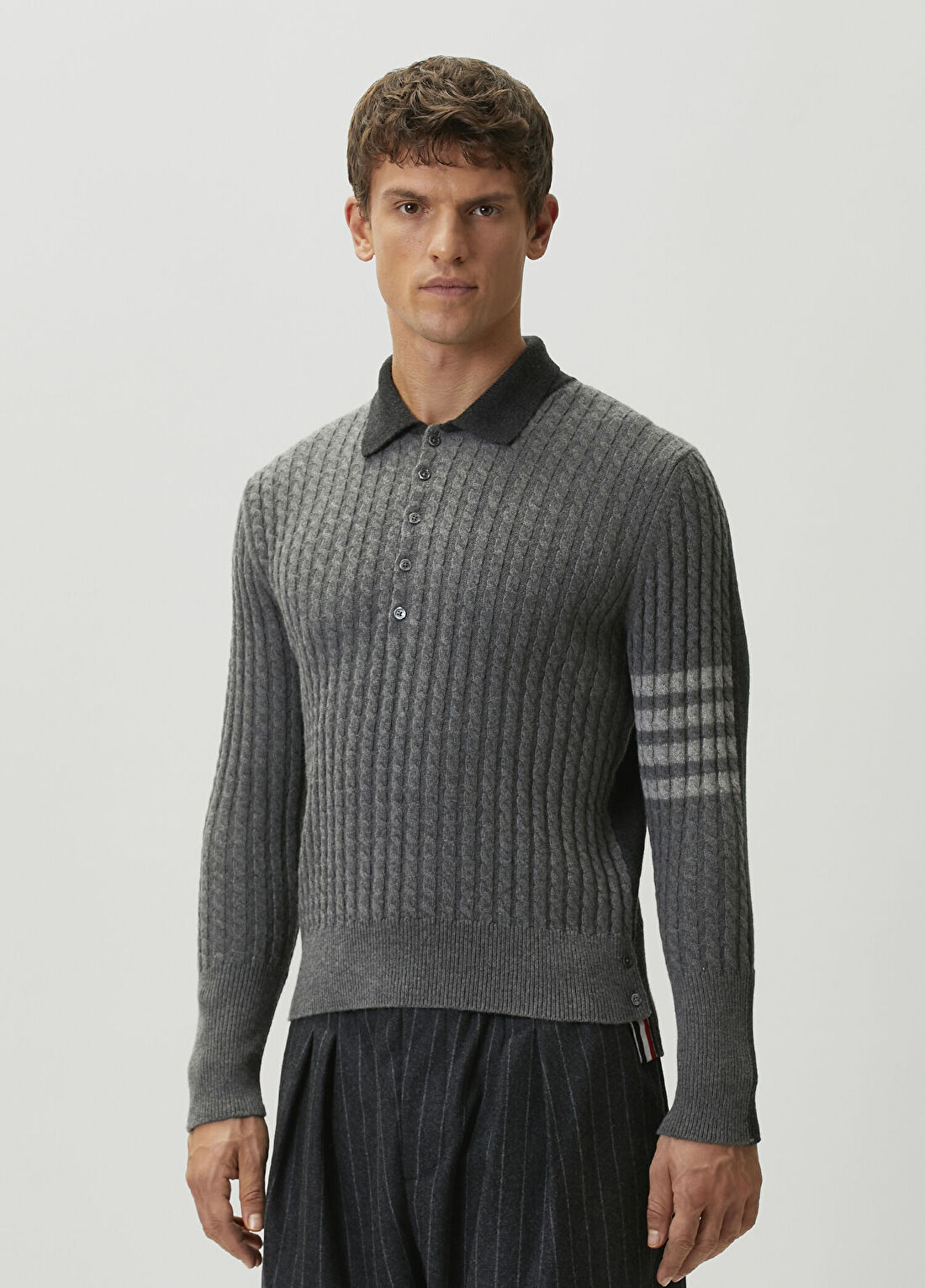 Thom Browne Gri Polo Yaka Yün Triko görsel 3