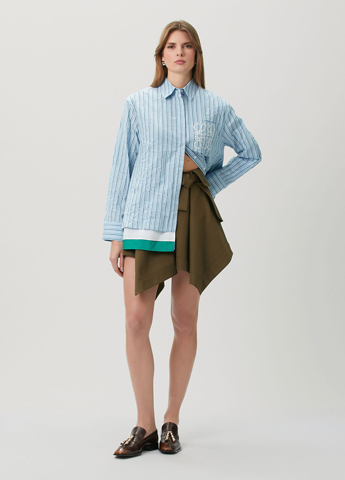 Loewe Haki Asimetrik Kesim Mini Etek